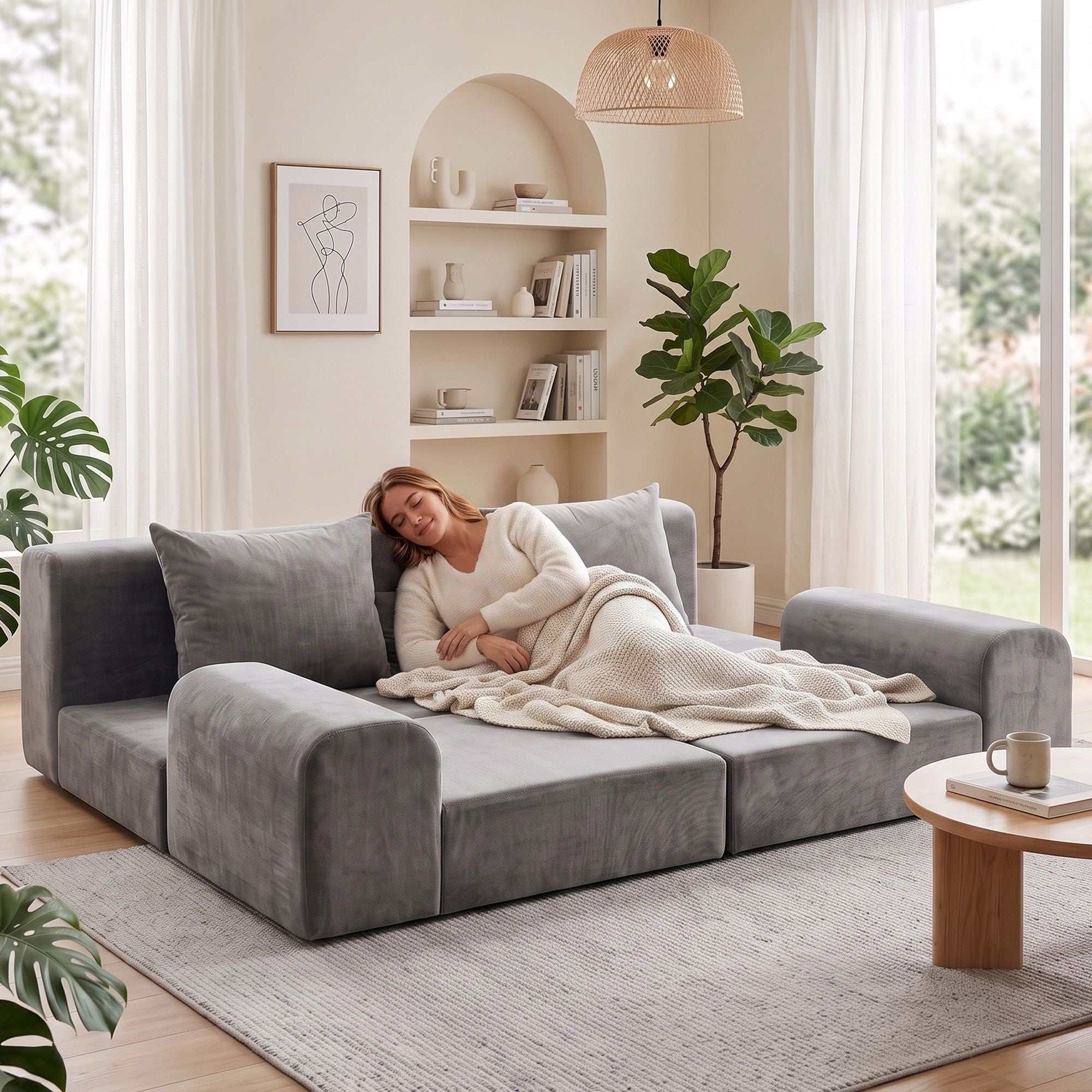 Artiss 5-in-1 Convertible Sofa Bed Floor Mattress Modular Boneless Curved Couch