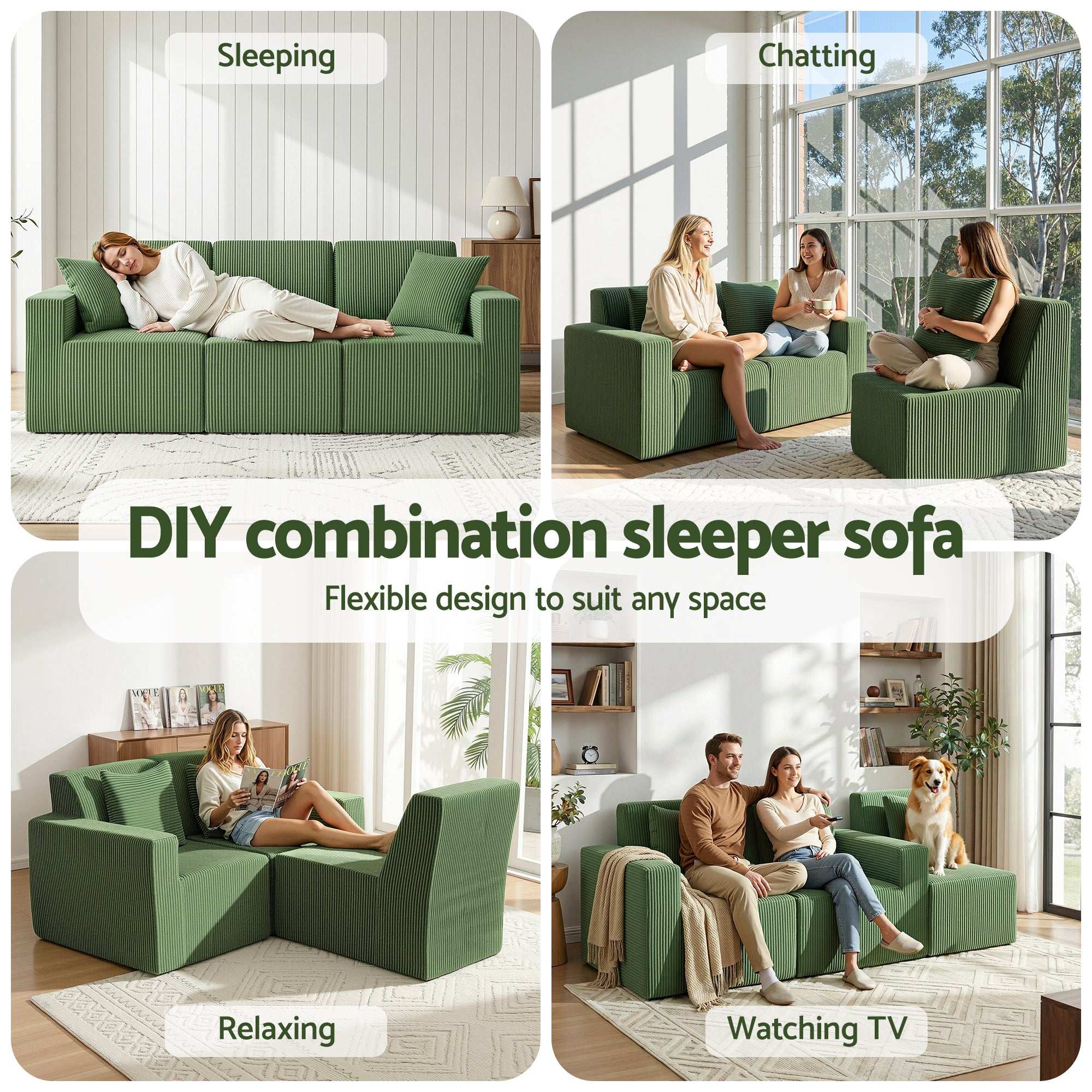 Artiss Modular 3-Seater Sofa Bed Convertible Sectional Floor Couch with Deep Seat