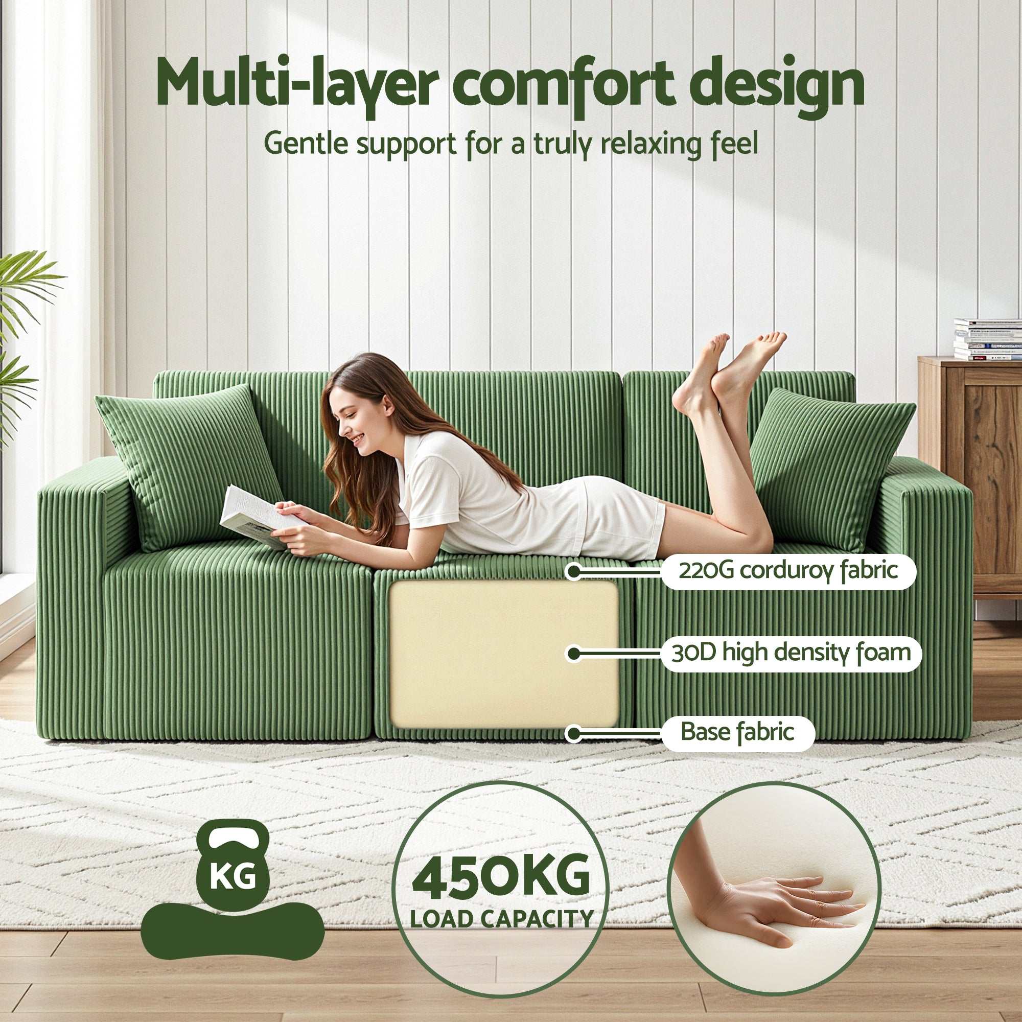 Artiss Modular 3-Seater Sofa Bed Convertible Sectional Floor Couch with Deep Seat