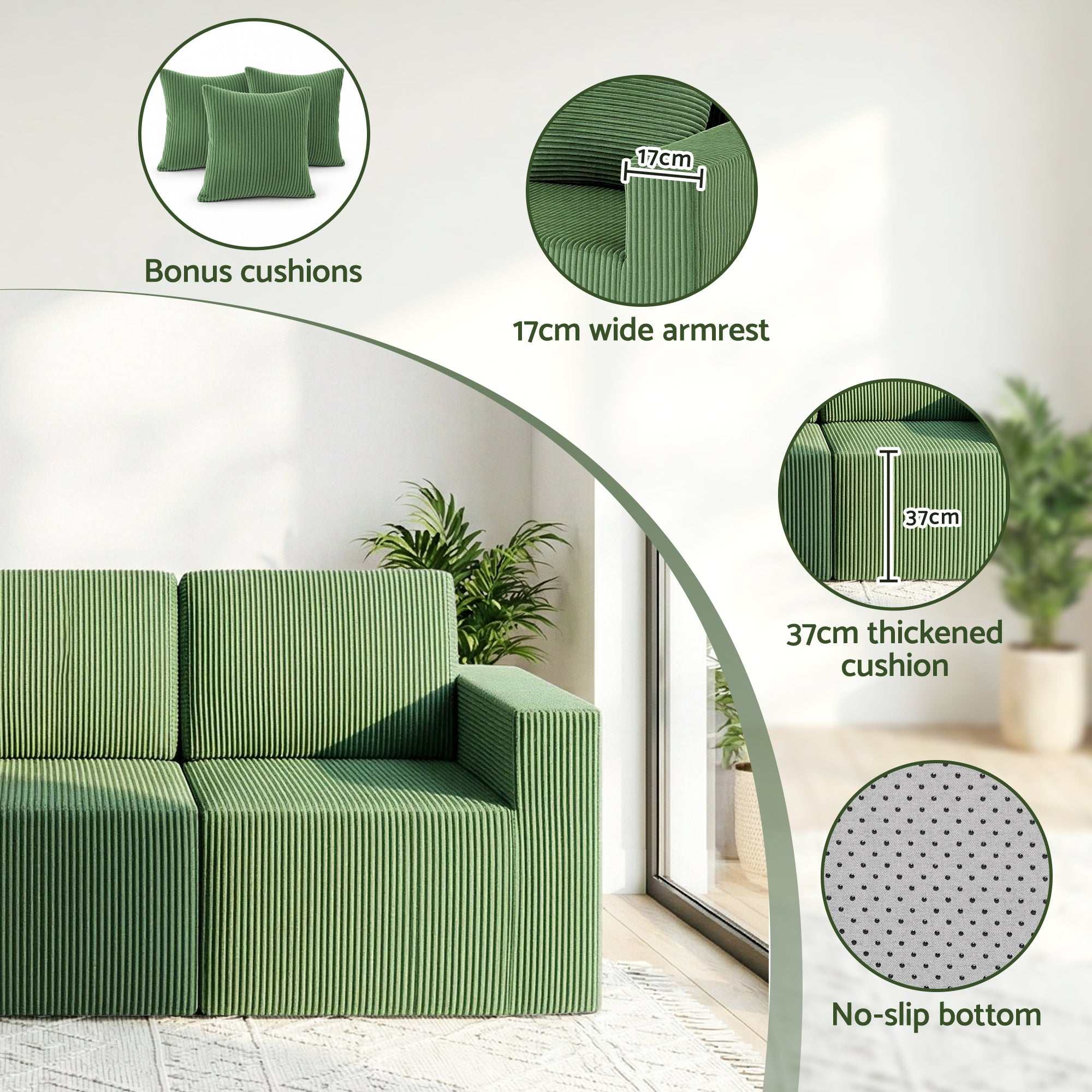 Artiss Modular 3-Seater Sofa Bed Convertible Sectional Floor Couch with Deep Seat