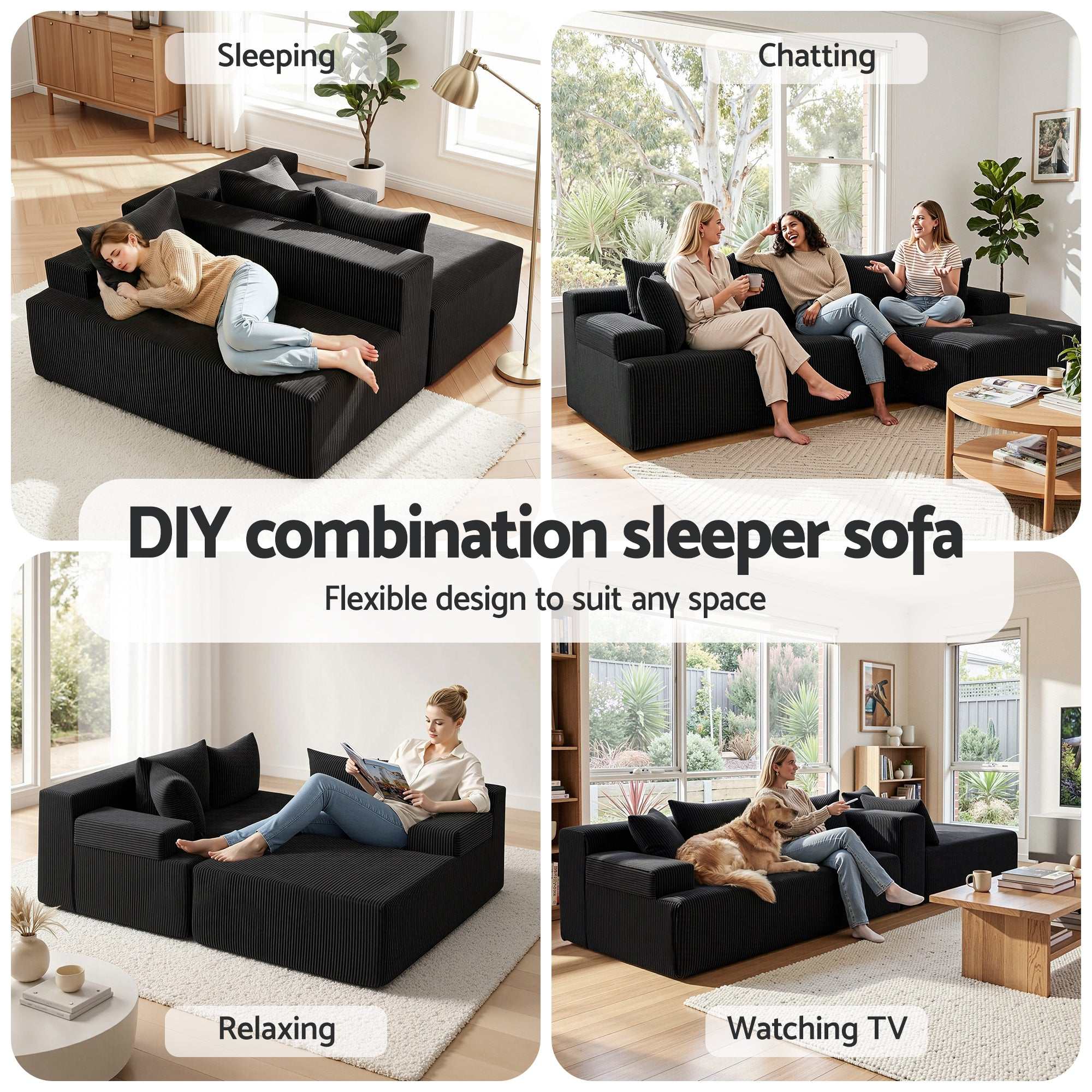 Artiss Modular Sectional Sofa Bed Convertible L-Shaped Couch with Deep Seat for Living Room