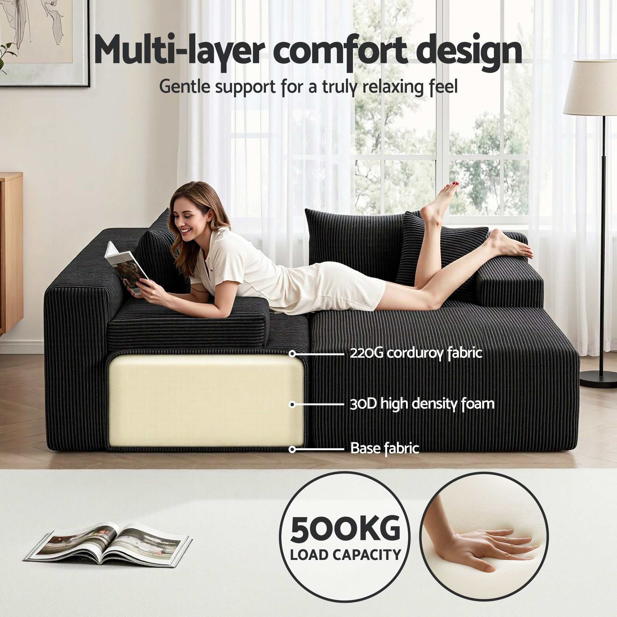 Artiss Modular Sectional Sofa Bed Convertible L-Shaped Couch with Deep Seat for Living Room