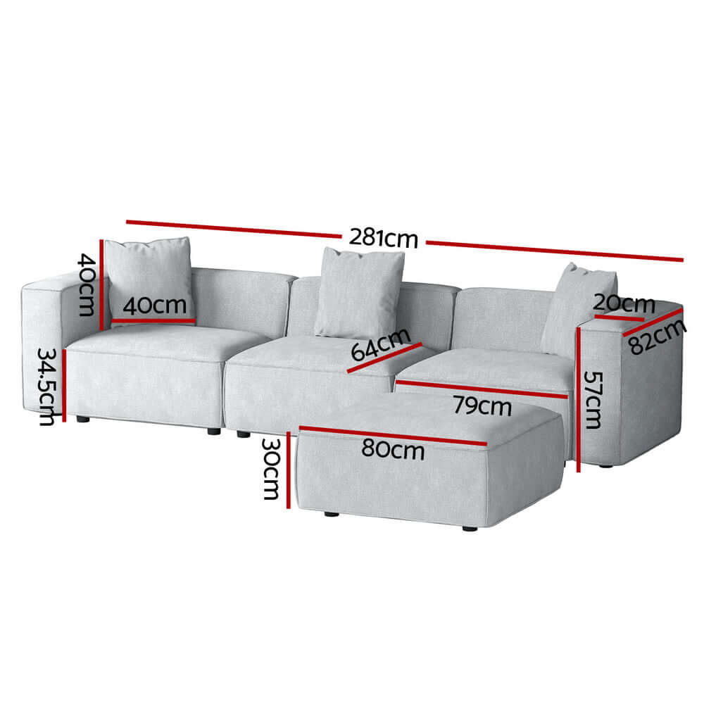 Artiss 4-Seater Modular Sofa - Grey | Comfort & Style-Upinteriors