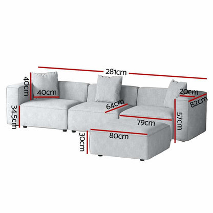 Artiss Modular 4 Seater Sofa Chaise Set - Grey