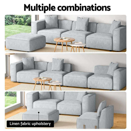 Artiss Modular 4 Seater Sofa Chaise Set - Grey