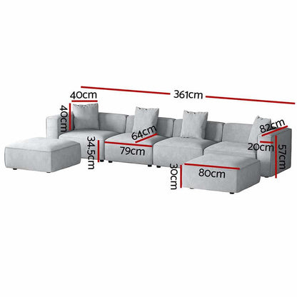 Artiss Modular Sofa Chaise Set 6-Seater - Grey