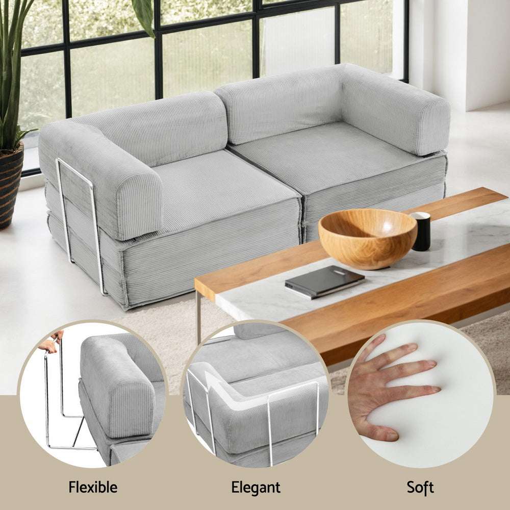 Artiss Convertible Folding Sofa Bed Grey