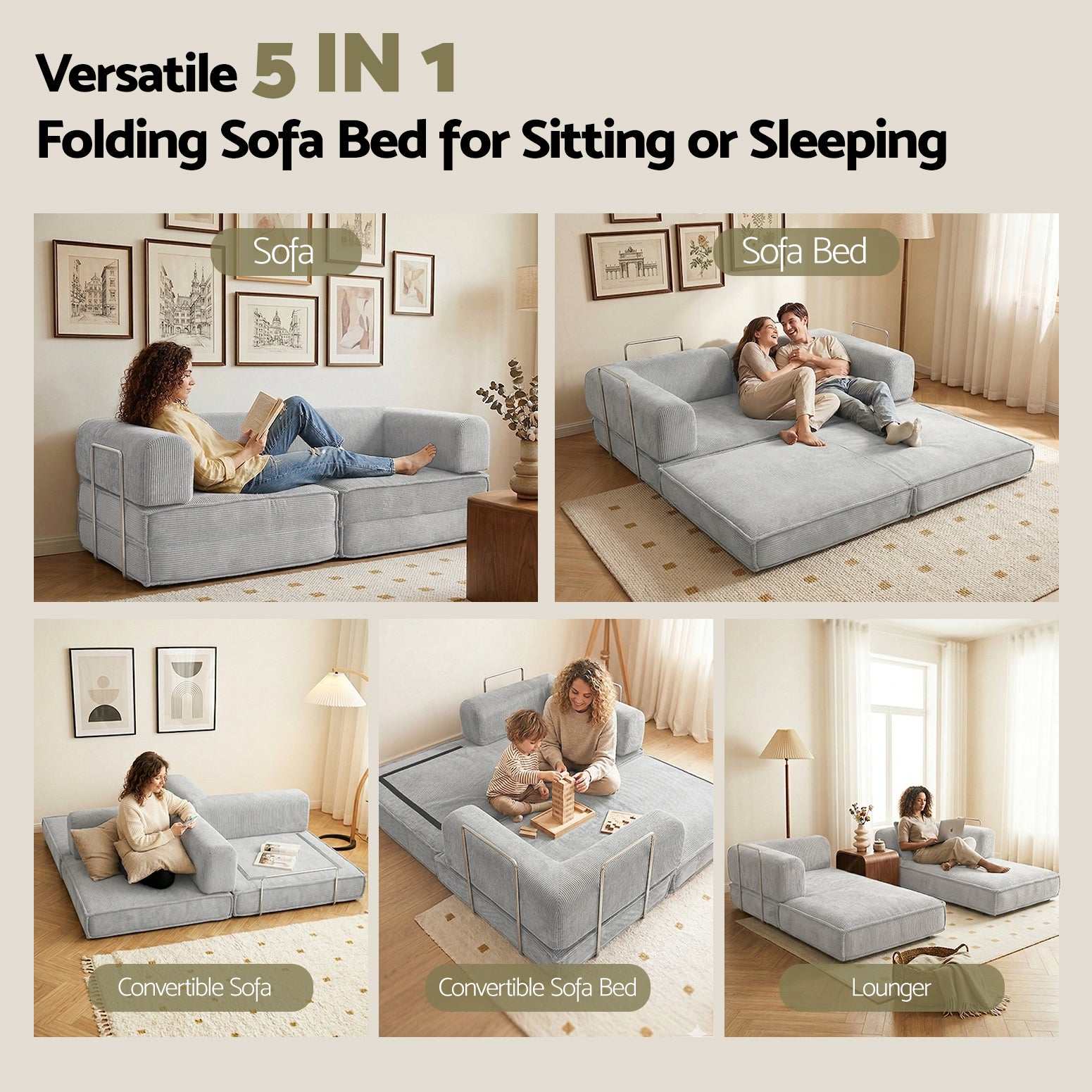 Artiss Convertible Folding Sofa Bed Grey