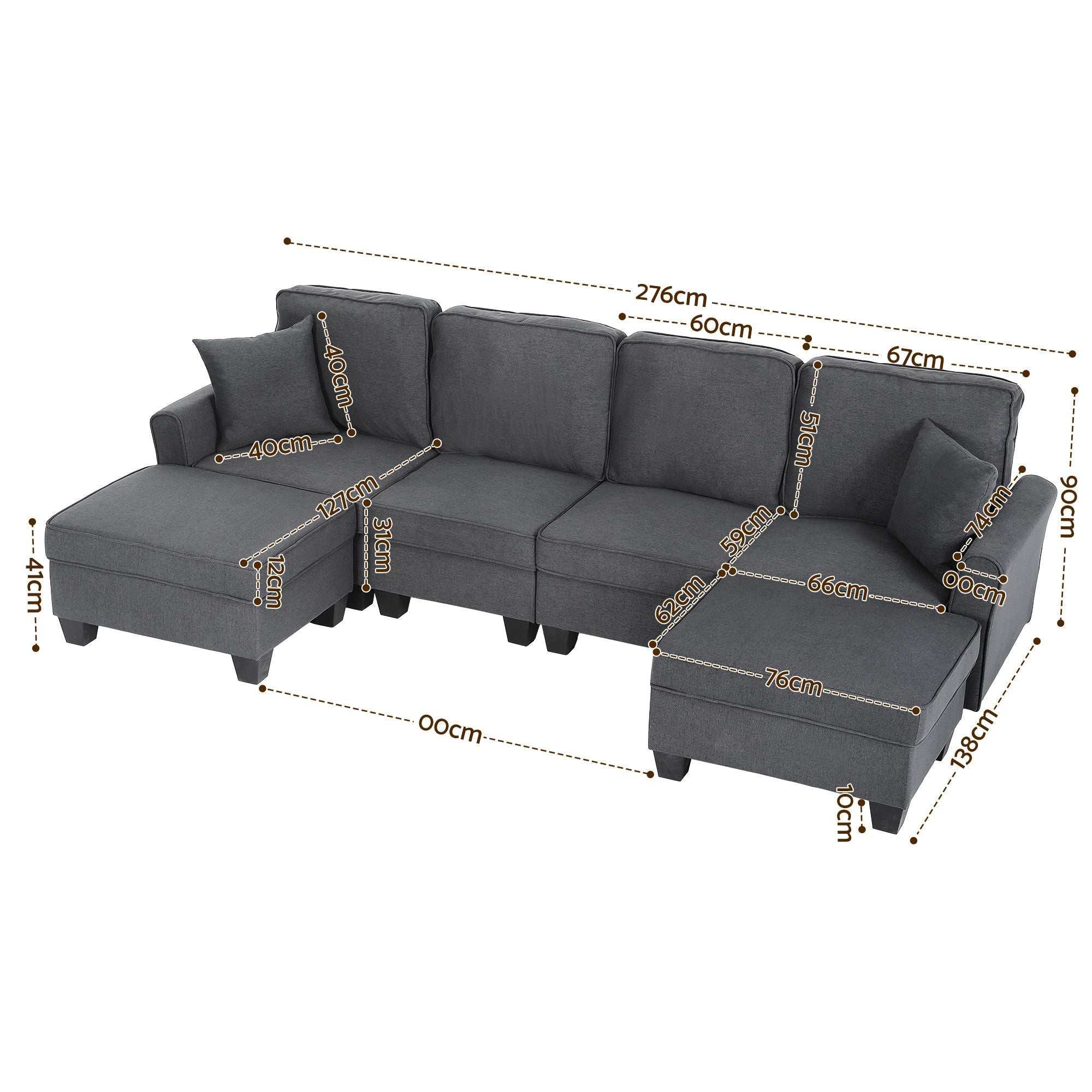 Artiss Modular Sectional U Shaped Storage Sofa Couches for Living Room Grey