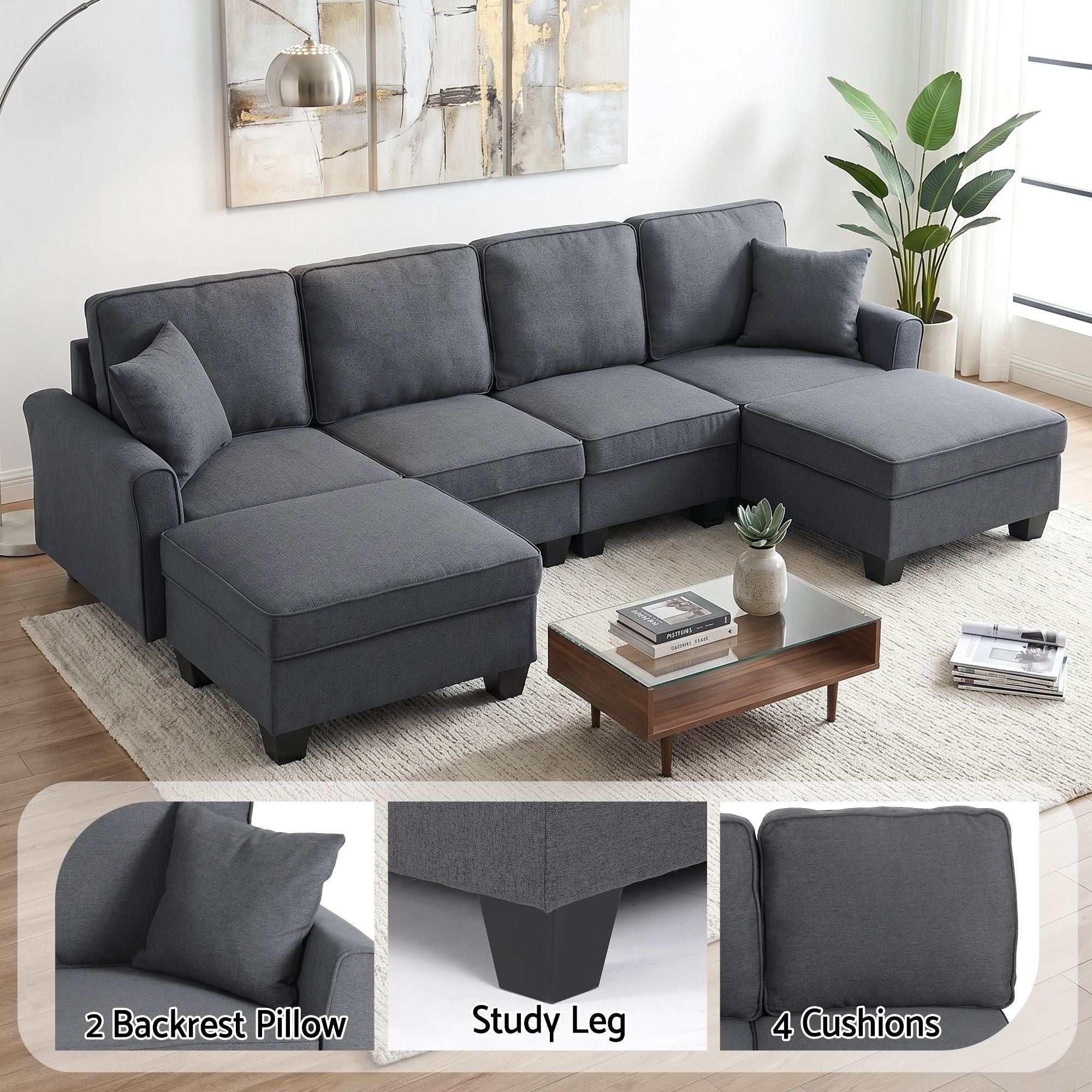 Artiss Modular Sectional U Shaped Storage Sofa Couches for Living Room Grey