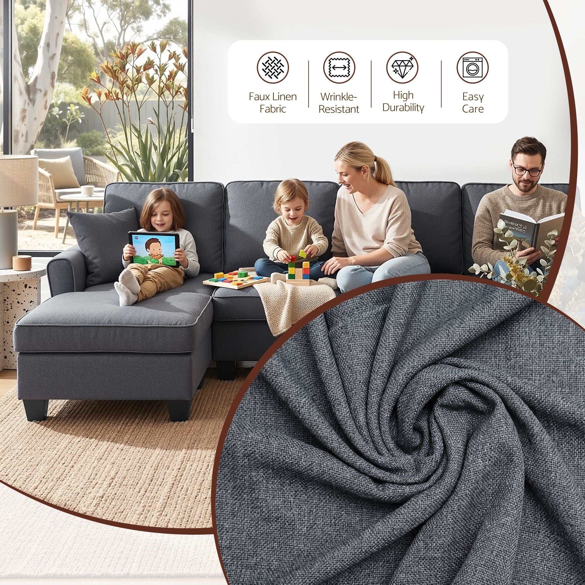 Artiss Modular Sectional U Shaped Storage Sofa Couches for Living Room Grey
