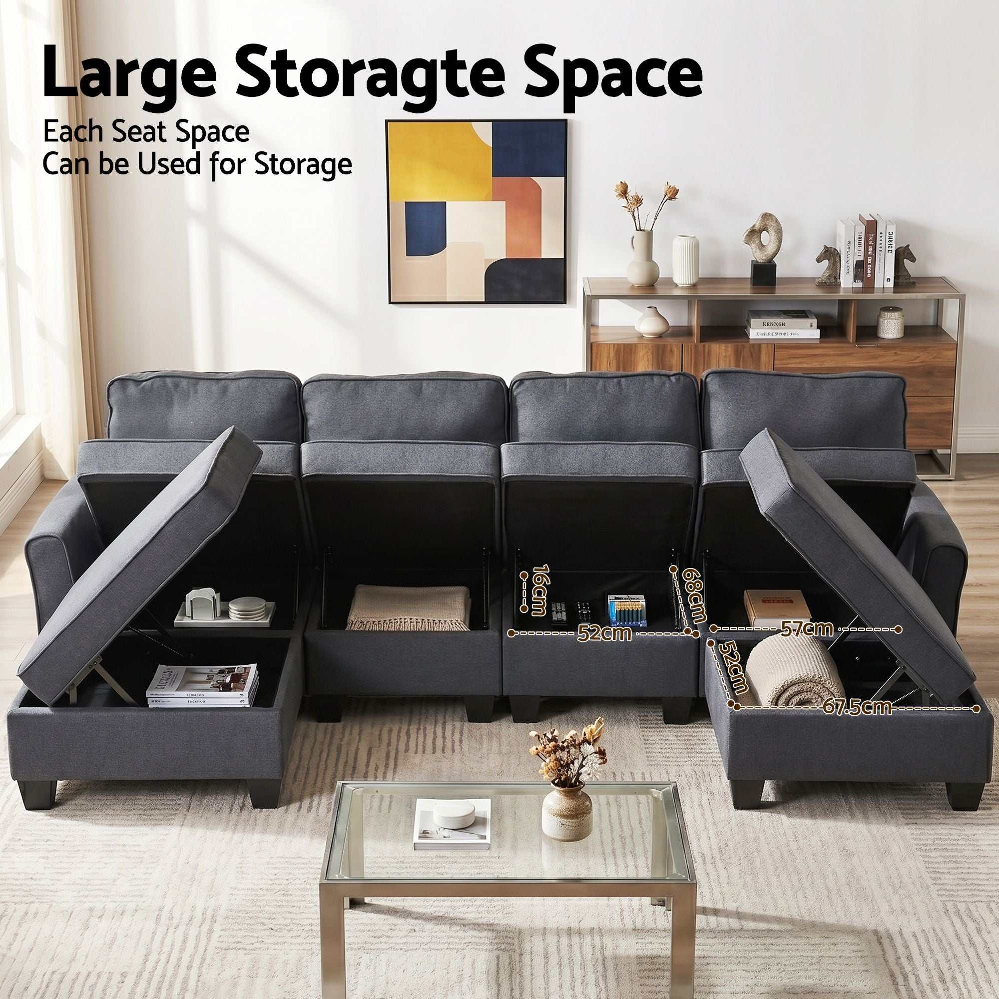 Artiss Modular Sectional U Shaped Storage Sofa Couches for Living Room Grey