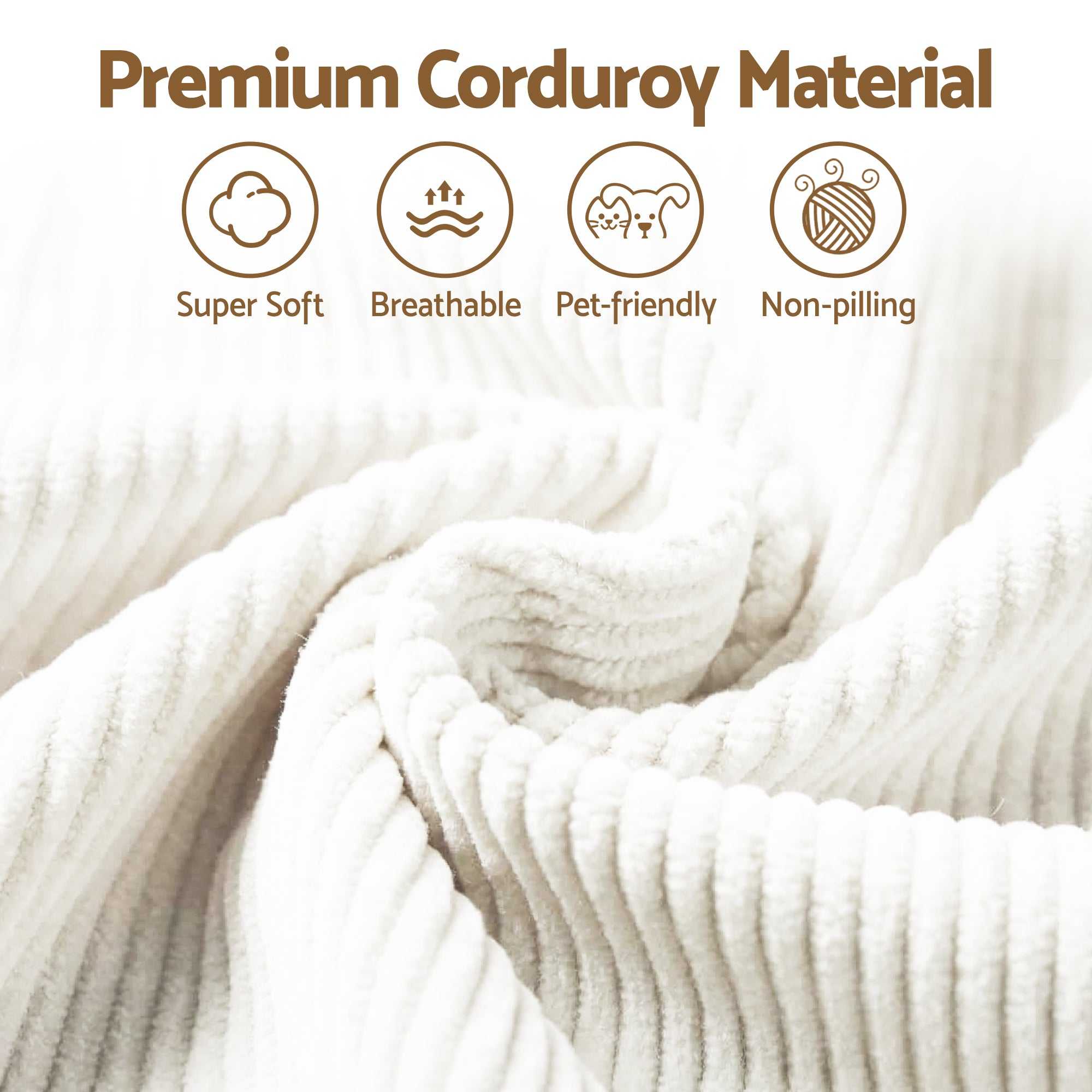 Artiss 3 Seater Modular Sofa Bed Sectional Boneless Couches for Living Room Corduroy Compressed Sofa White