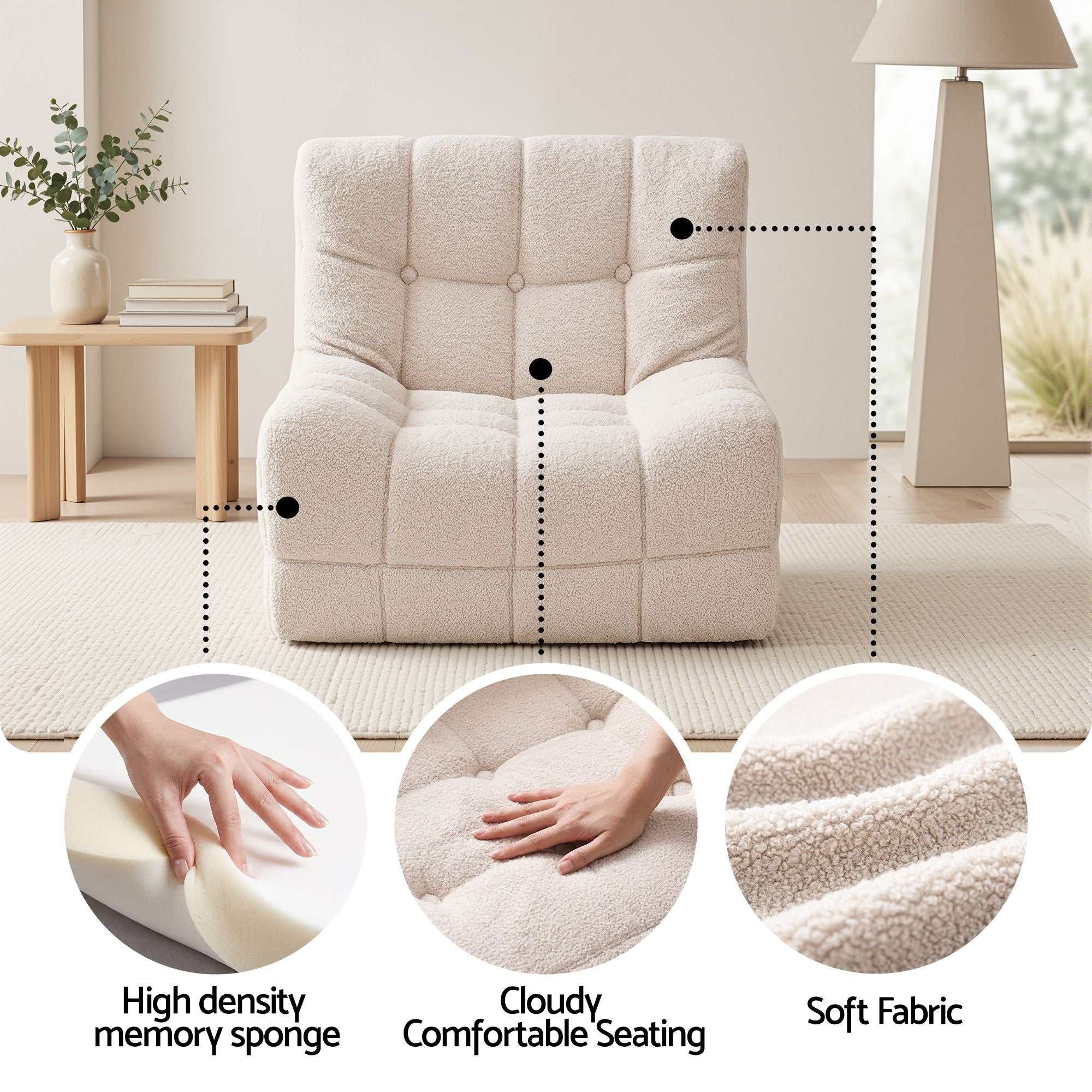 Artiss Set of 3 Sofa Modular Boneless Couches No Assembly White