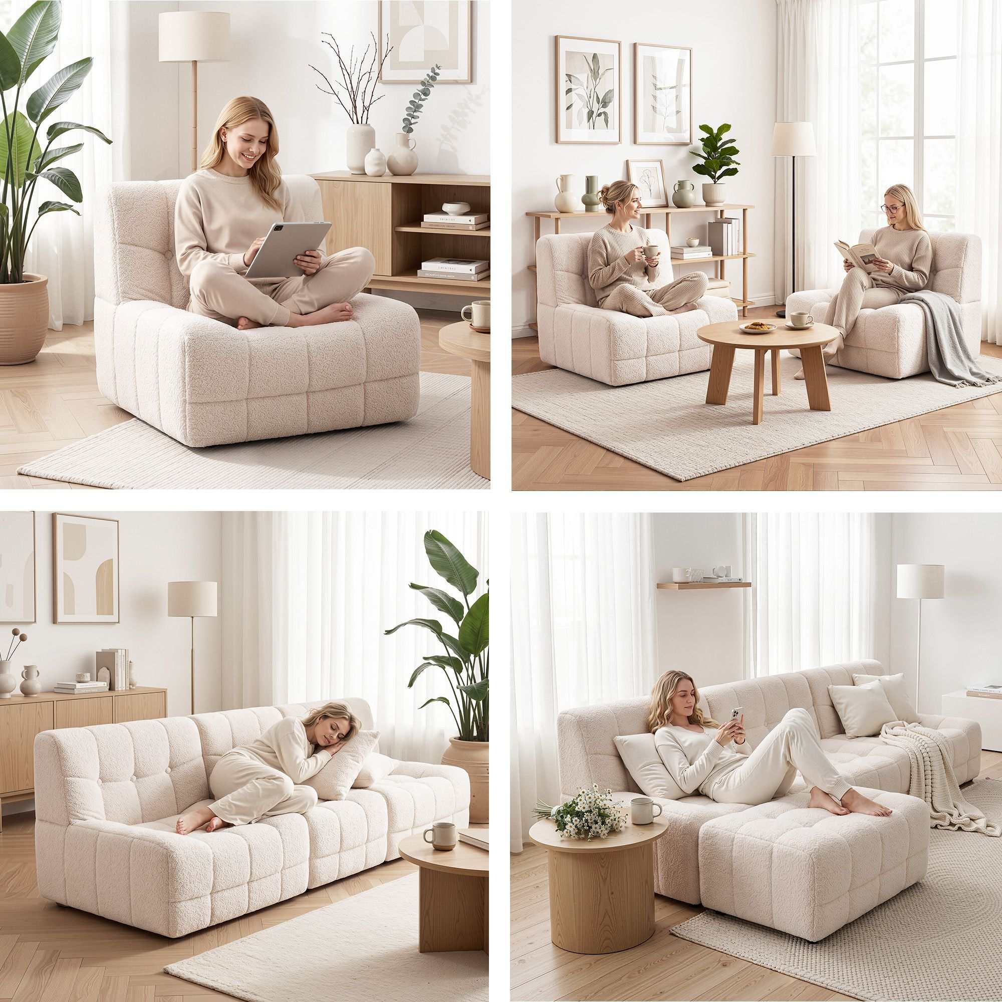 Artiss Set of 3 Sofa Modular Boneless Couches No Assembly White
