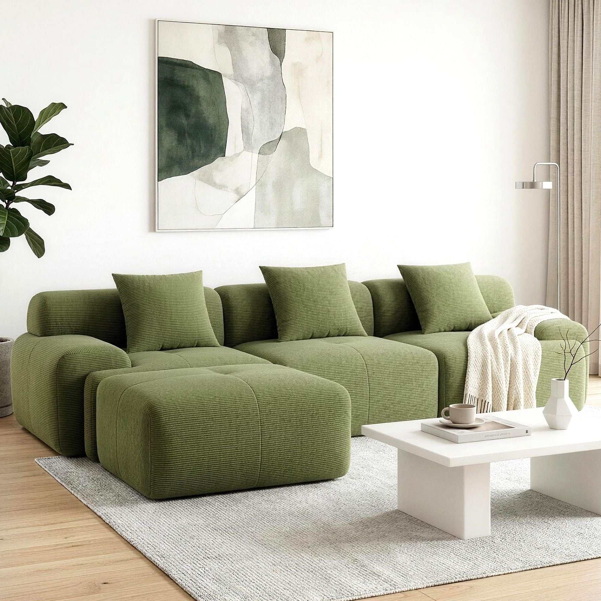 Artiss 300cm Modular Sofa Bed L-Shaped Sectional Boneless Couch - Green