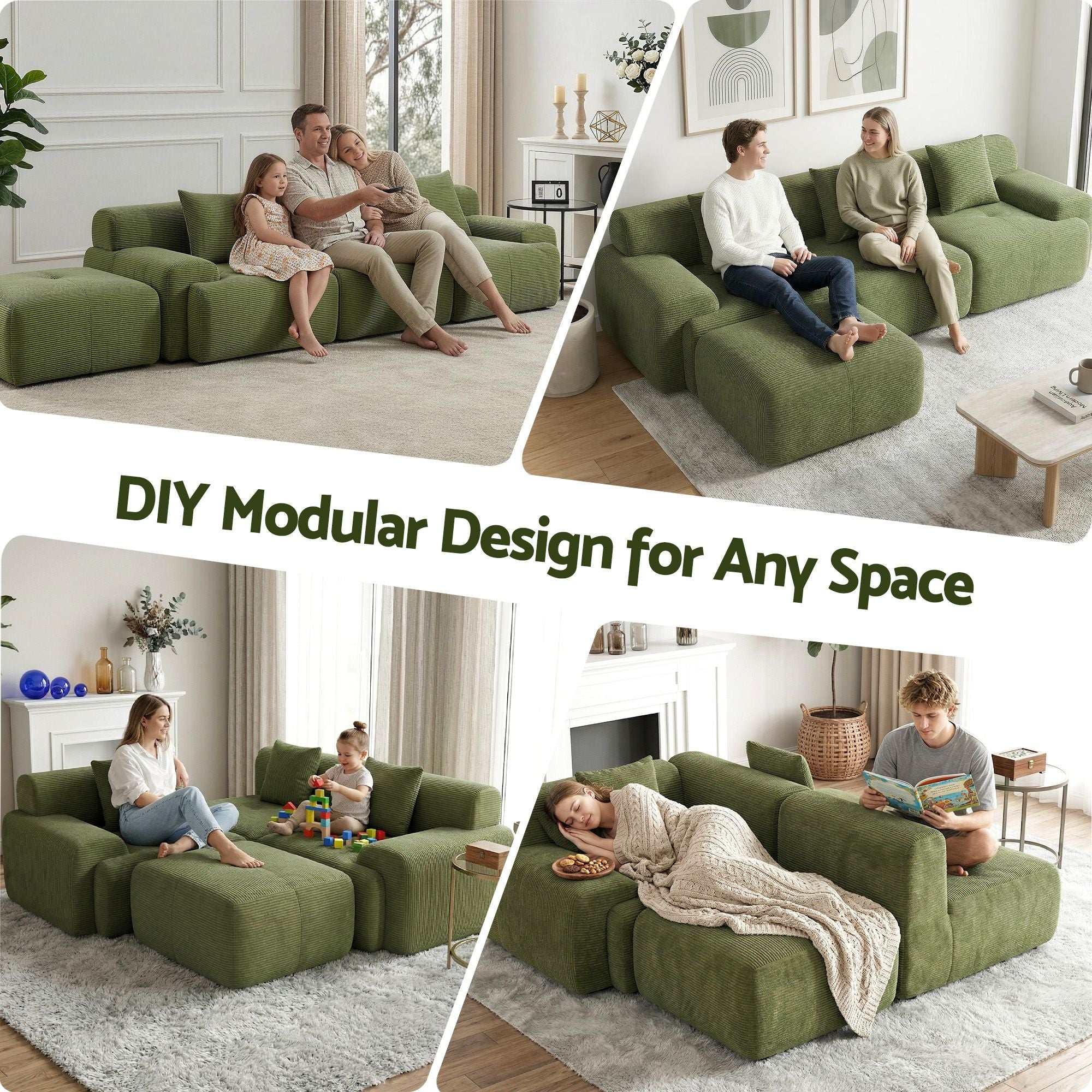 Artiss 300cm Modular Sofa Bed L-Shaped Sectional Boneless Couch - Green