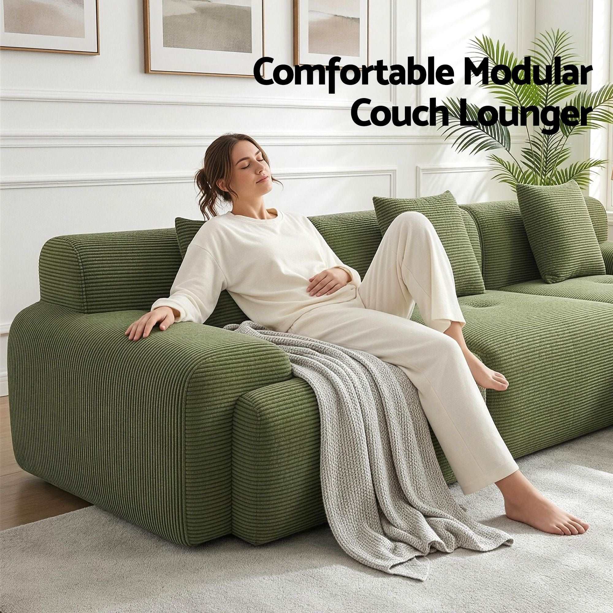 Artiss 300cm Modular Sofa Bed L-Shaped Sectional Boneless Couch - Green