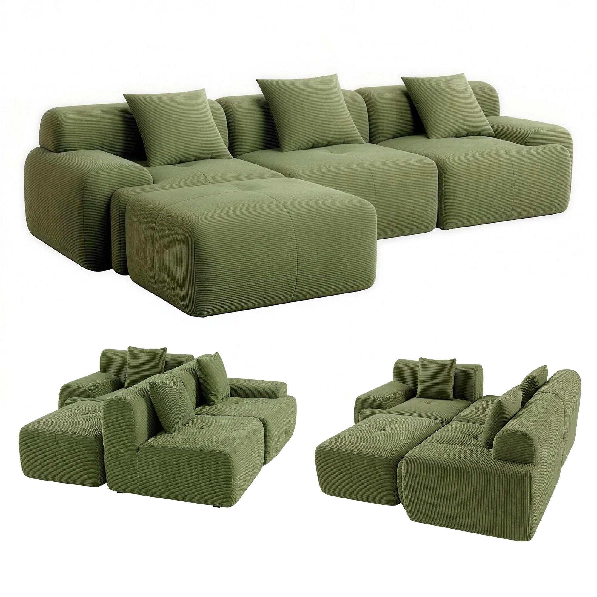 Artiss 300cm Modular Sofa Bed L-Shaped Sectional Boneless Couch - Green