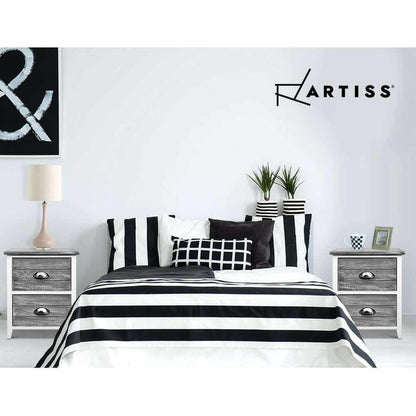 Artiss Bedside Table 2 Drawers Vintage X2 - THYME Grey