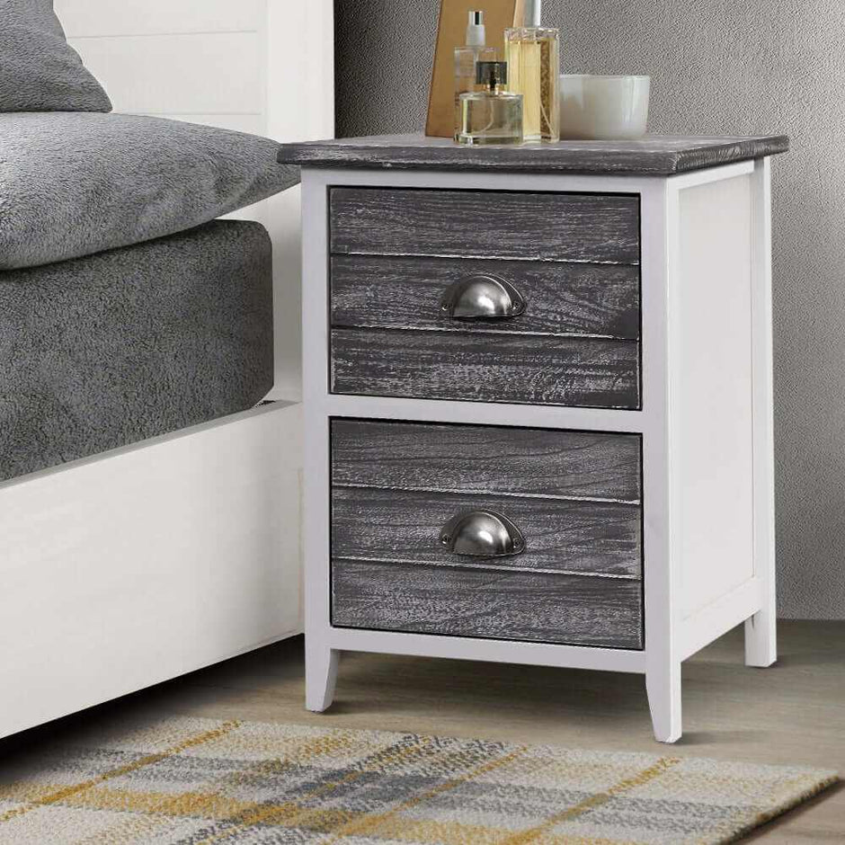 set of 2 grey nightstands