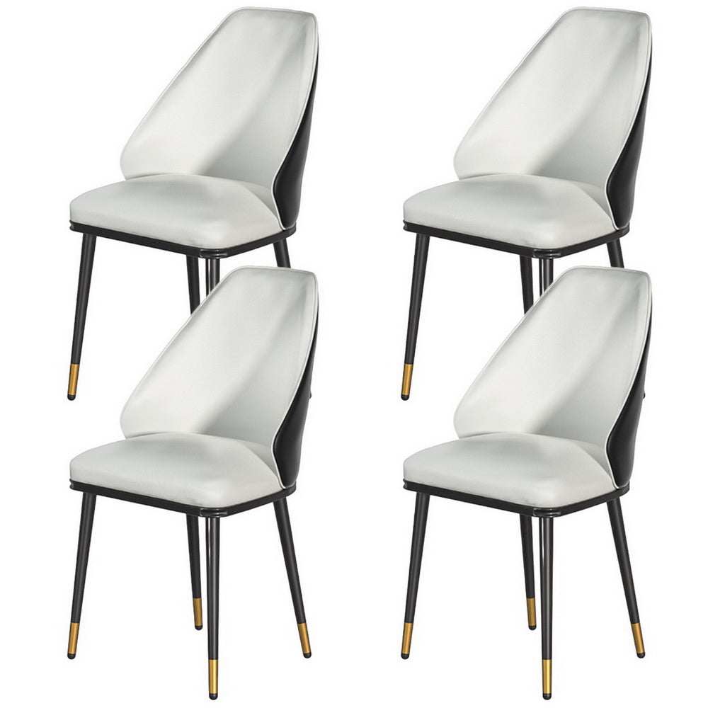 Set of 4 Artiss dining chairs with beige PU leather seats and black steel legs, featuring a modern design with contoured backrests.