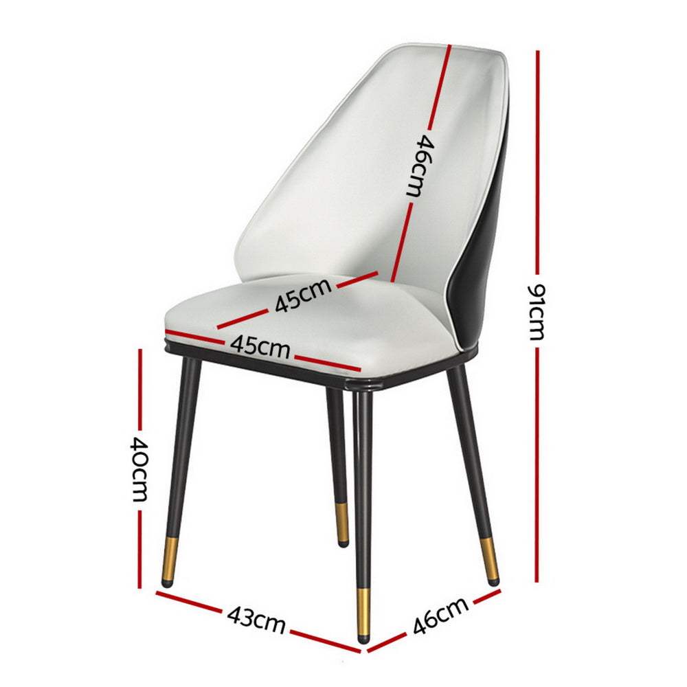 Artiss Dining Chairs Set of 4 with Beige and Black Leather Seat, Steel Legs, and Contoured Backrest.