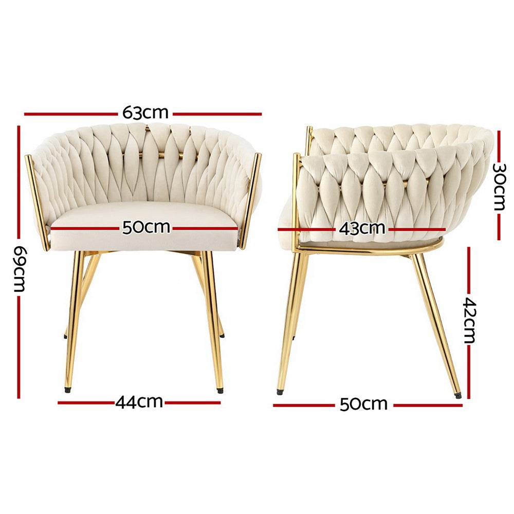 1 Set of 2 Artiss Dining Chairs Velvet Armchair Beige