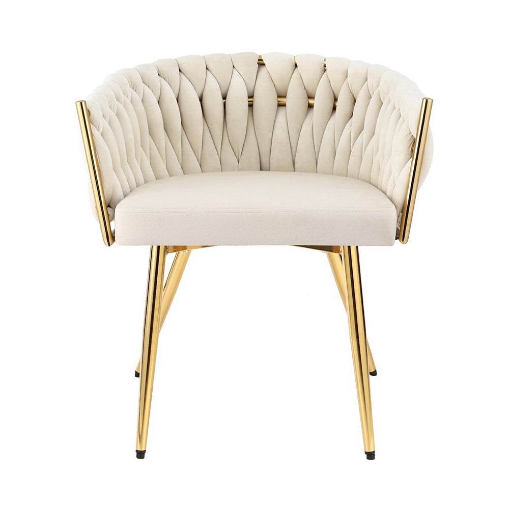 1 Set of 2 Artiss Dining Chairs Velvet Armchair Beige