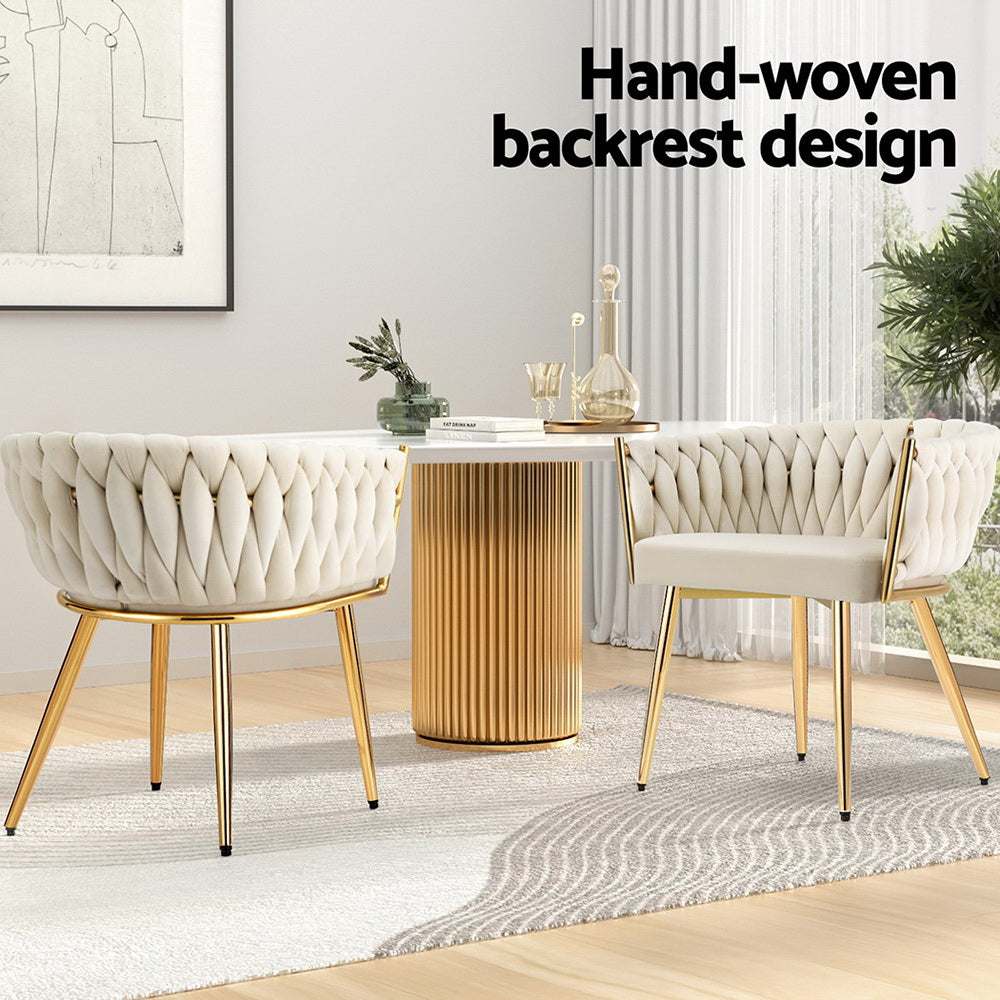 1 Set of 2 Artiss Dining Chairs Velvet Armchair Beige