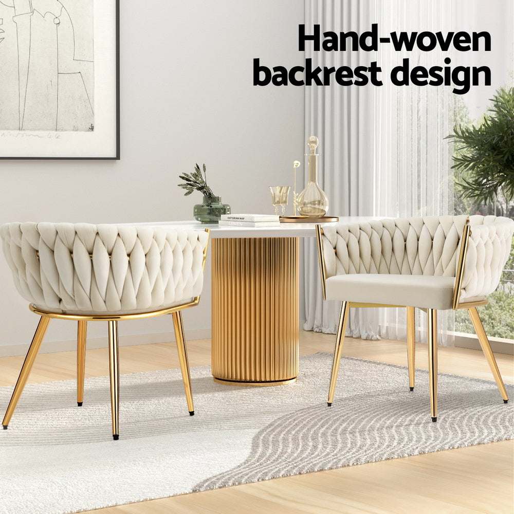 1 Set of 4 Artiss Dining Chairs Velvet Armchair Beige