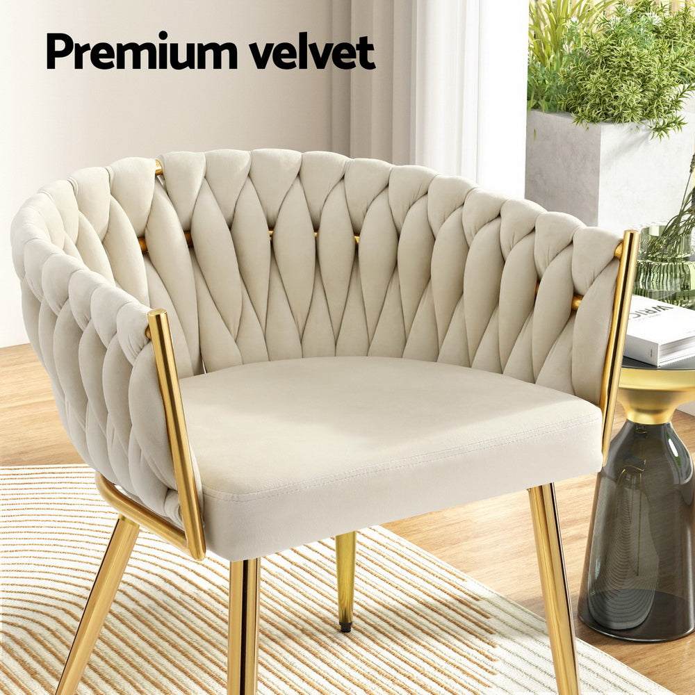 1 Set of 4 Artiss Dining Chairs Velvet Armchair Beige