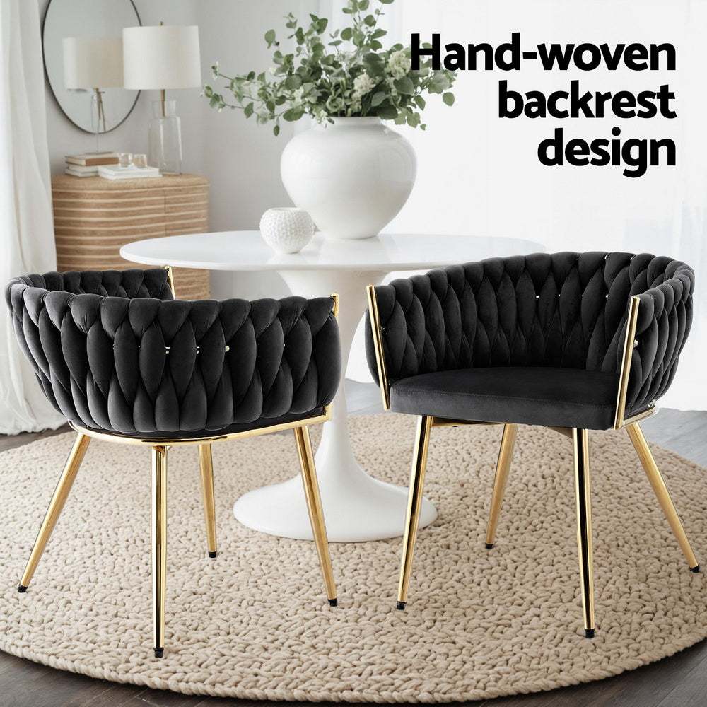 1 Set of 4 Artiss Dining Chairs Velvet Armchair Black