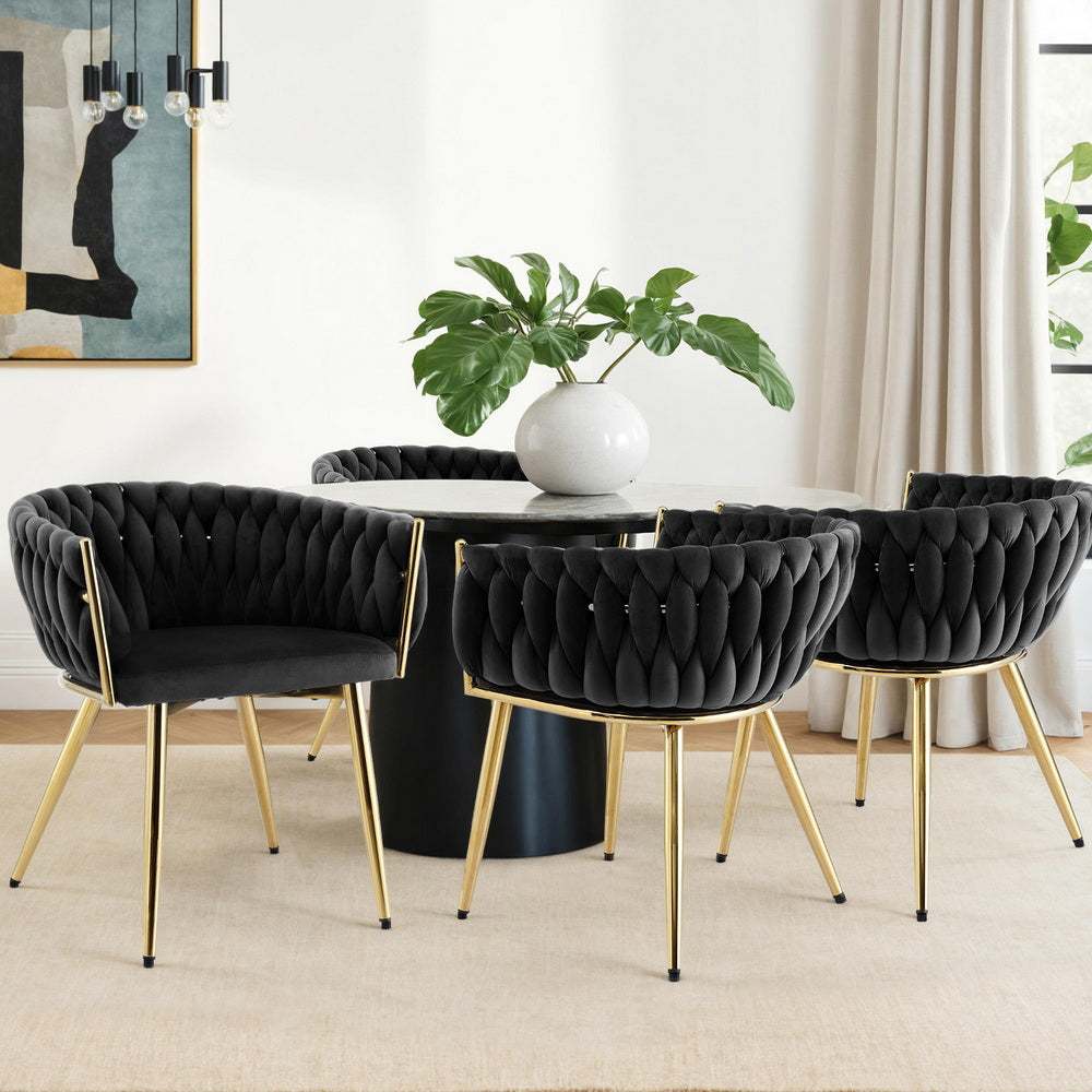 1 Set of 4 Artiss Dining Chairs Velvet Armchair Black