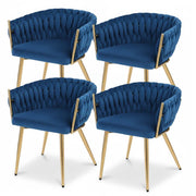 Set of 4 Artiss Dining Chairs Velvet Weaving Armchair Blue
