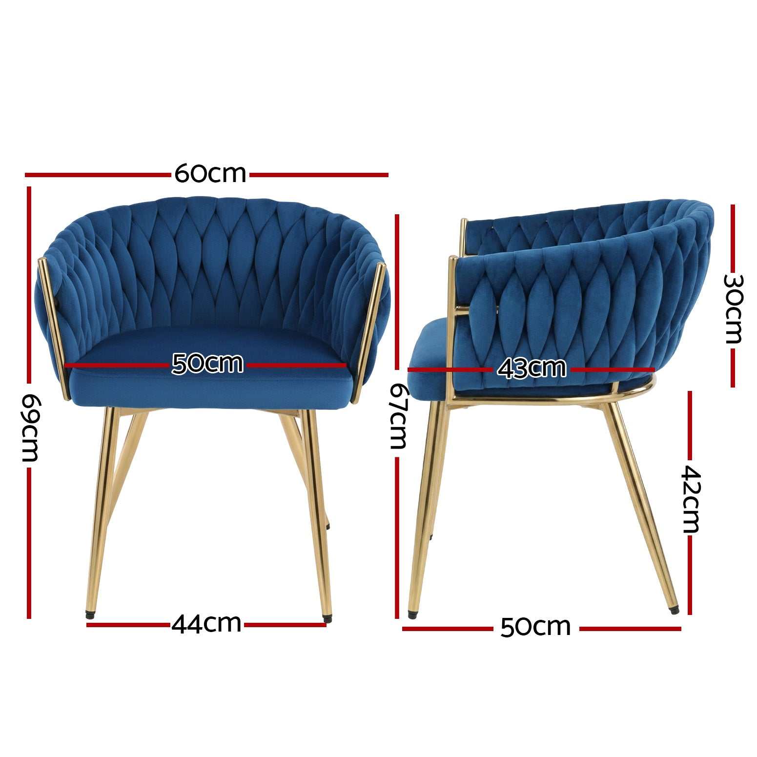 Set of 4 Artiss Dining Chairs Velvet Weaving Armchair Blue