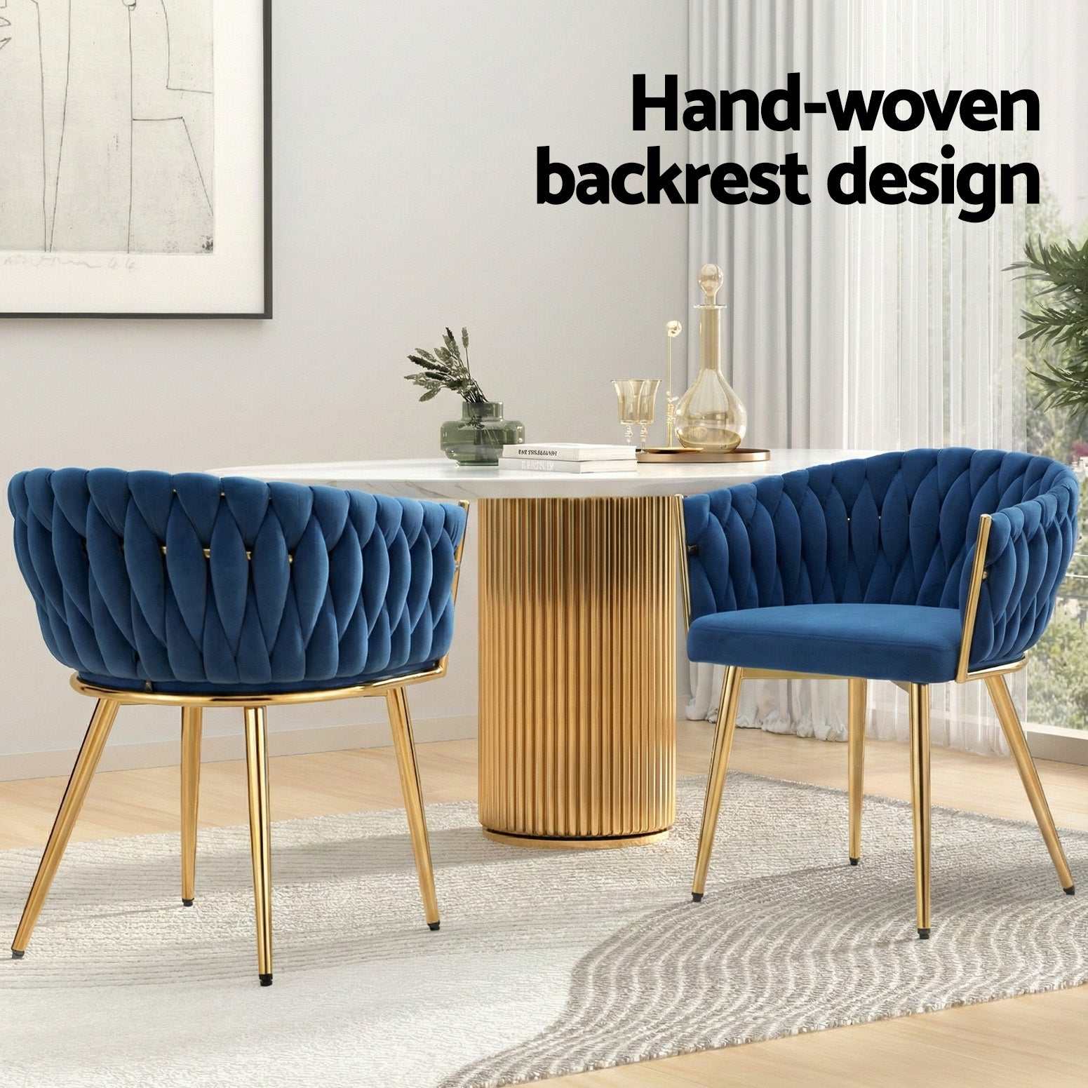 Set of 4 Artiss Dining Chairs Velvet Weaving Armchair Blue