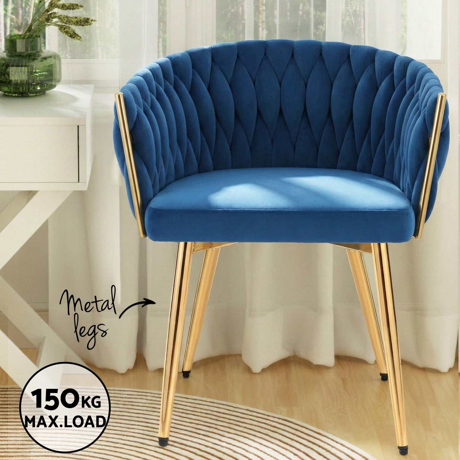 Set of 4 Artiss Dining Chairs Velvet Weaving Armchair Blue