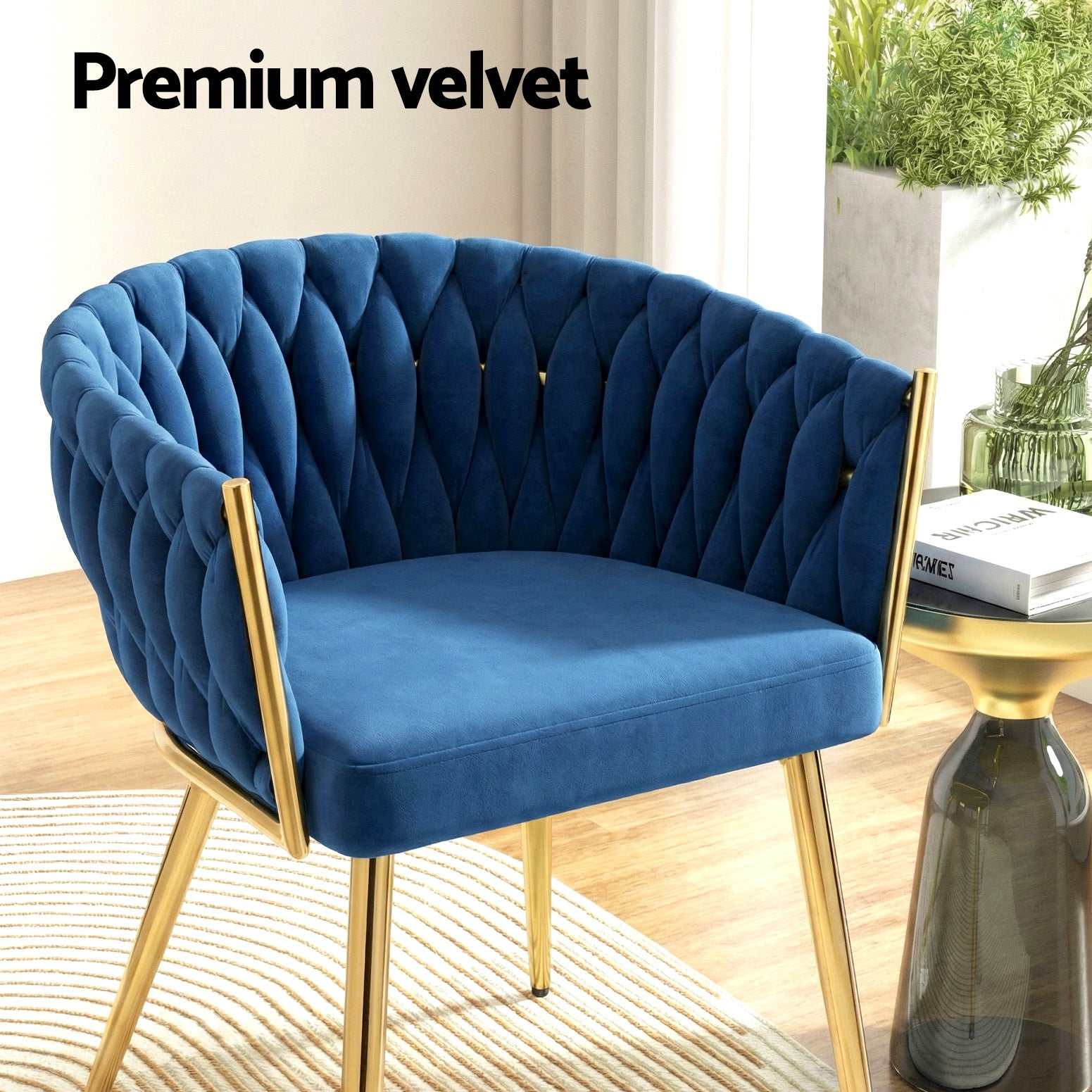 Set of 4 Artiss Dining Chairs Velvet Weaving Armchair Blue