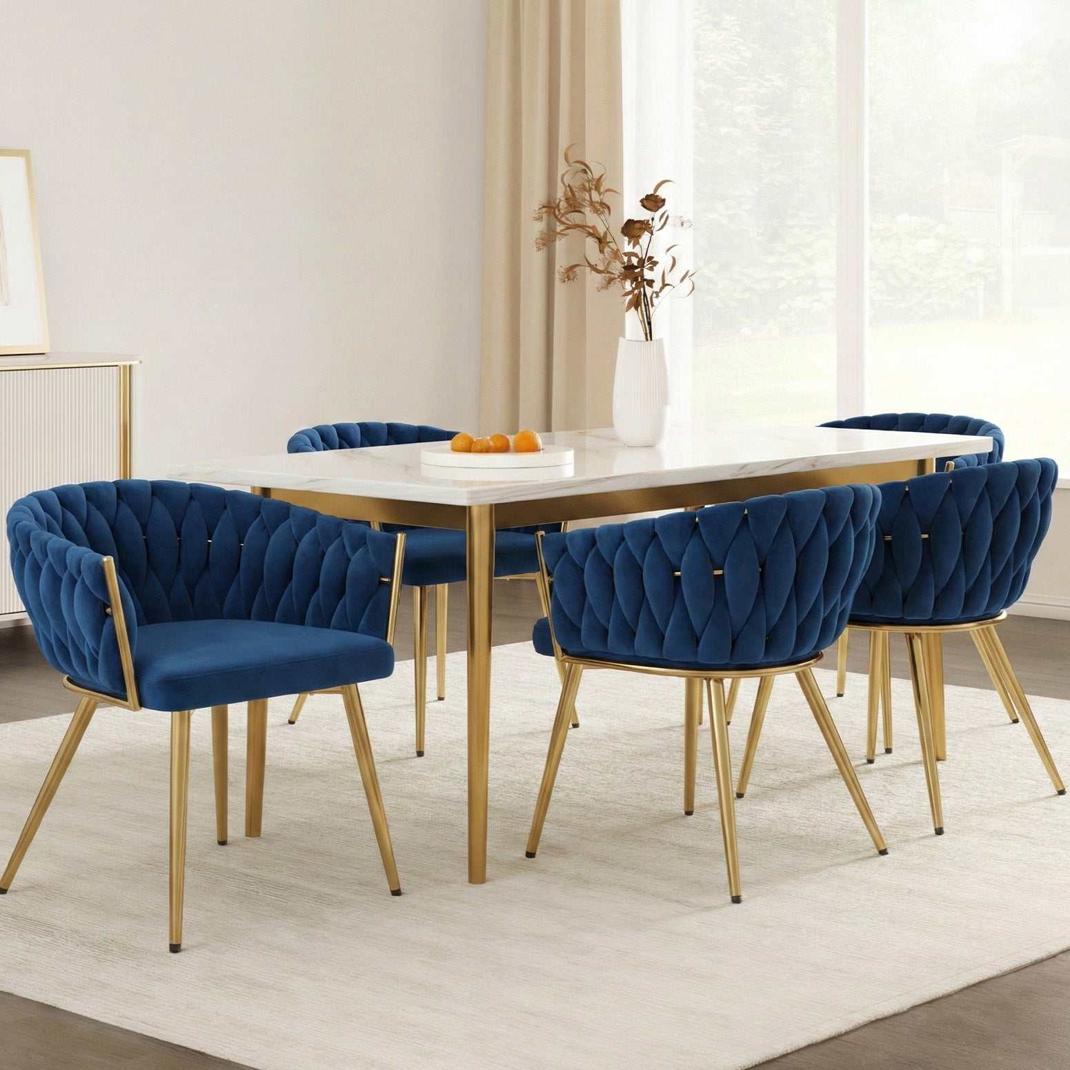 Set of 4 Artiss Dining Chairs Velvet Weaving Armchair Blue