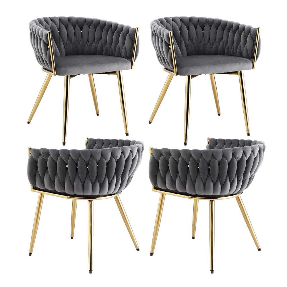 Set of 4 Artiss Dining Chairs Velvet Armchair Grey
