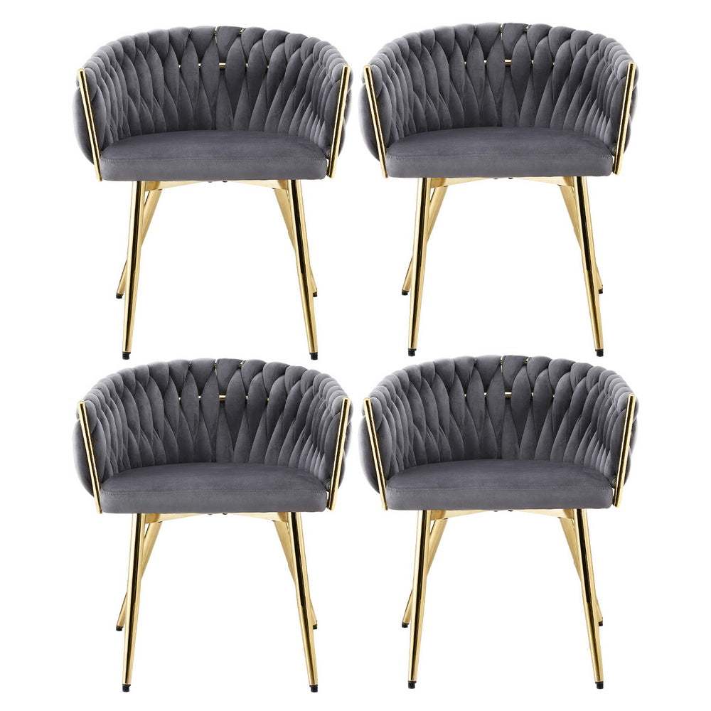 Set of 4 Artiss Dining Chairs Velvet Armchair Grey