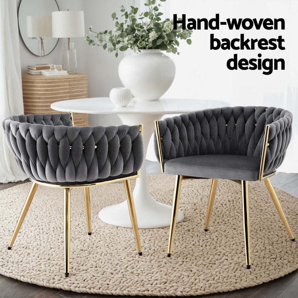 Set of 4 Artiss Dining Chairs Velvet Armchair Grey
