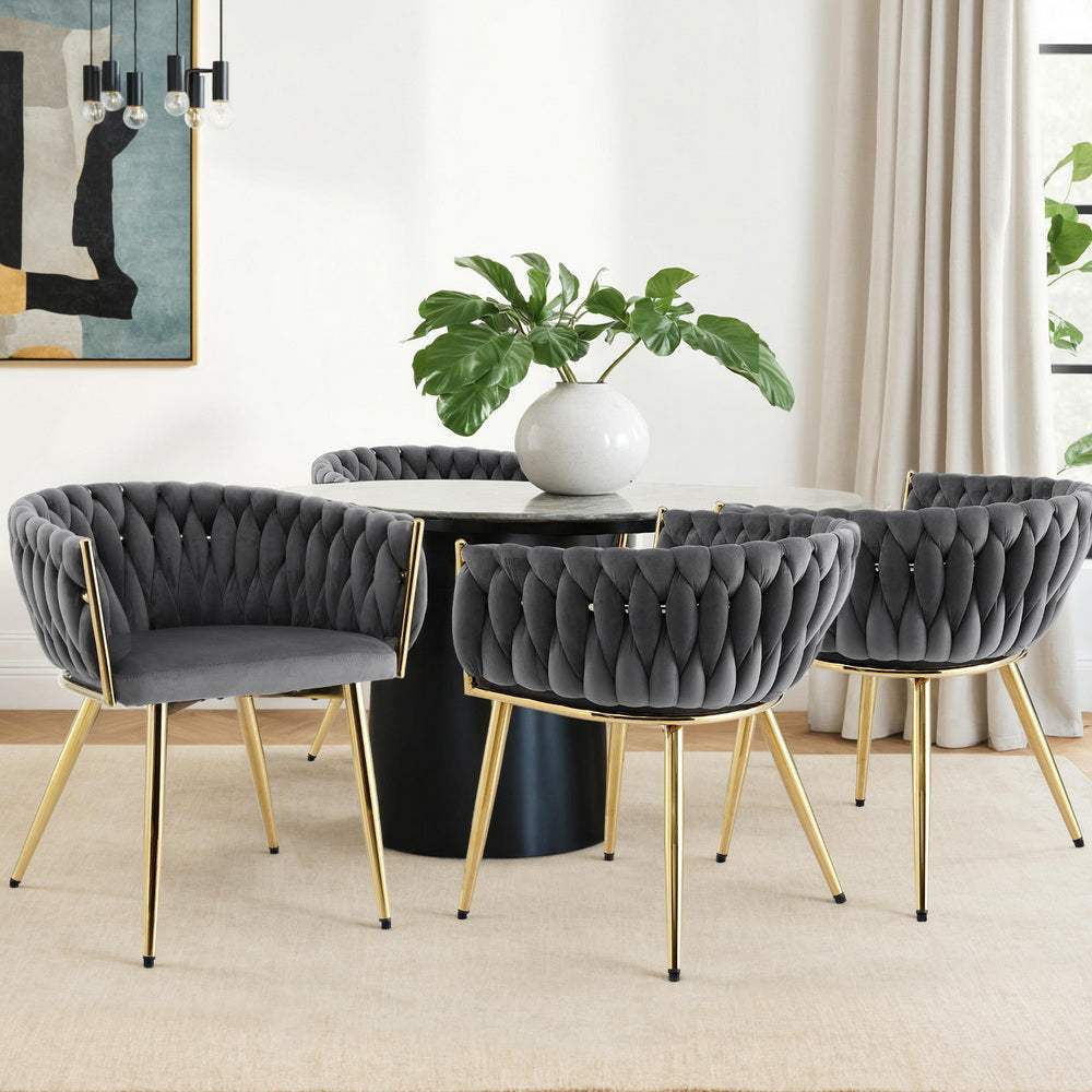 Set of 4 Artiss Dining Chairs Velvet Armchair Grey