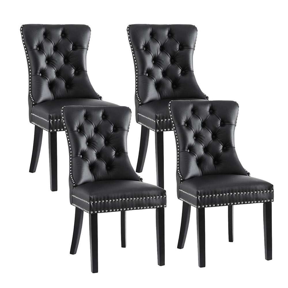 Set of 4 black Artiss Dining Chairs with button-tufted PU leather and rivet edging.
