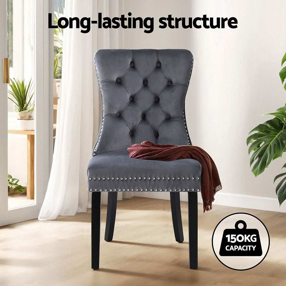 1 Set of 4 Artiss Dining Chairs Grey Velvet