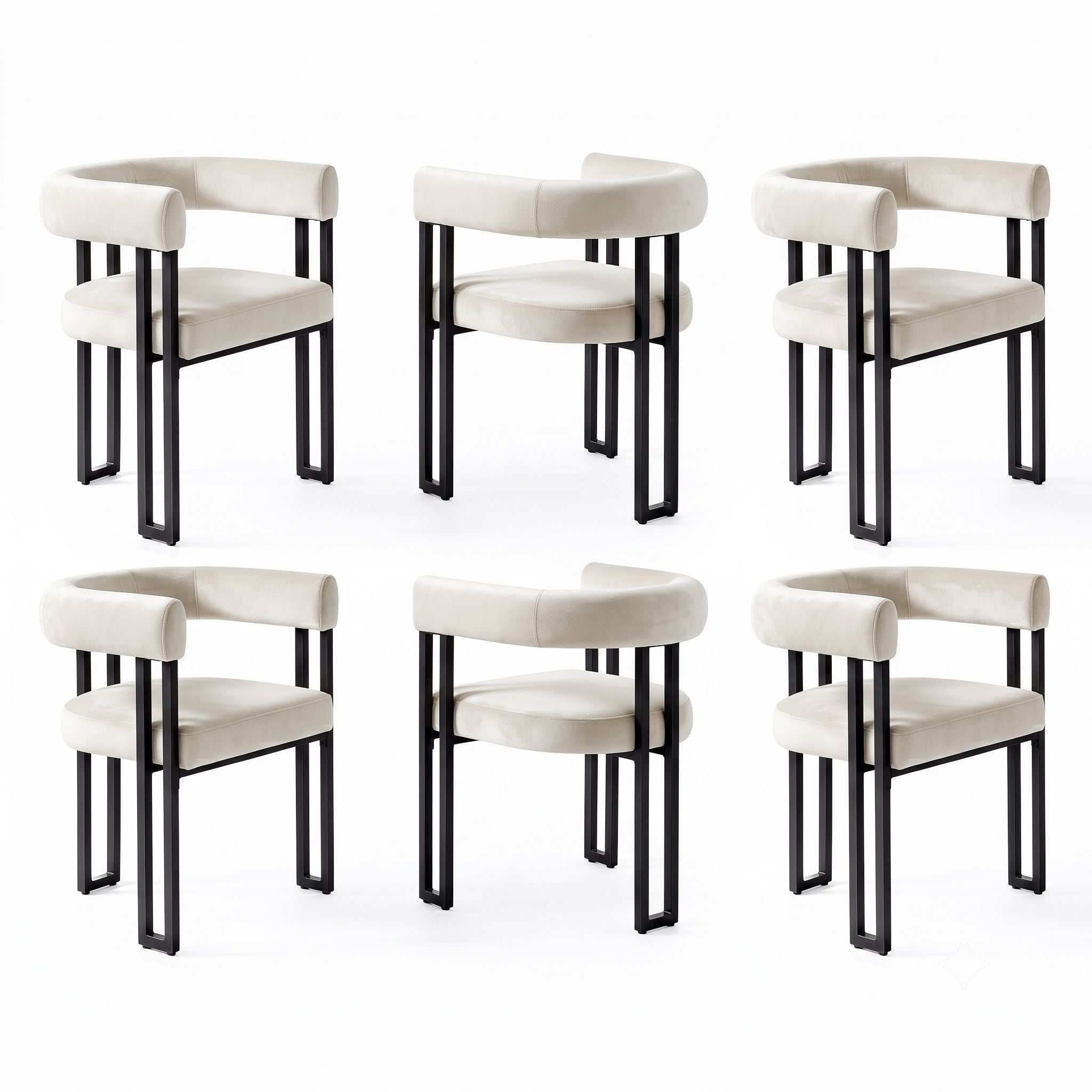 Artiss Dining Chairs Set of 6 Velvet Upholstered Barrel Chairs with Curved Armrests & Back Beige