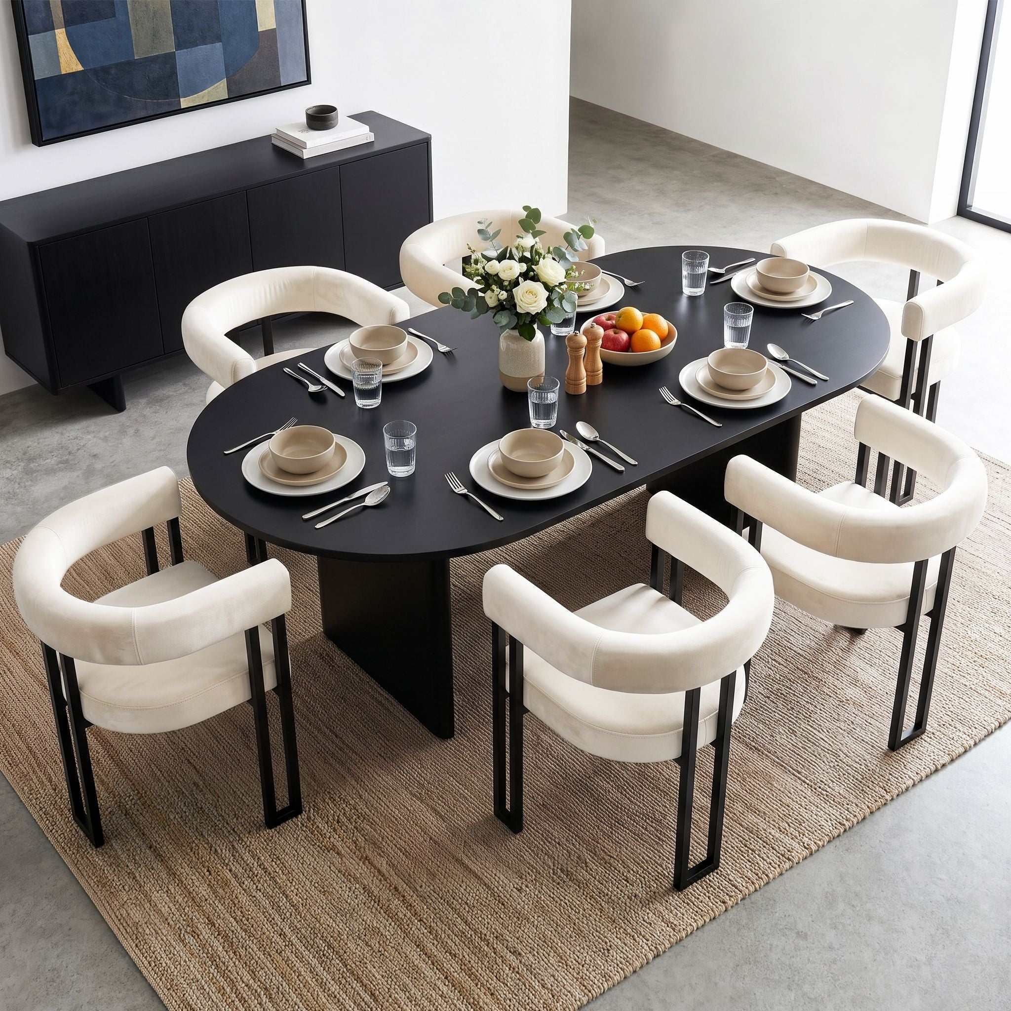 Artiss Dining Chairs Set of 6 Velvet Upholstered Barrel Chairs with Curved Armrests & Back Beige