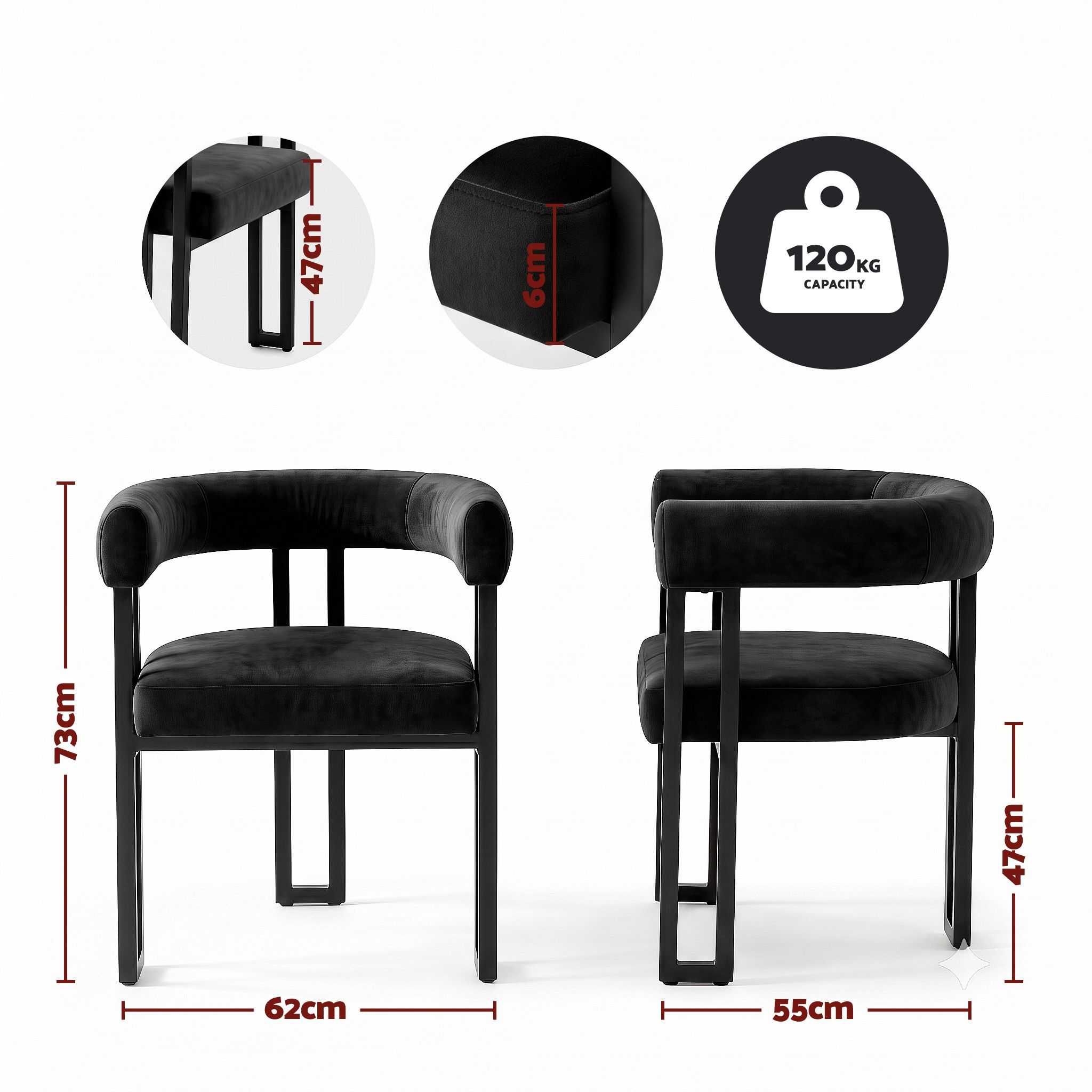 Artiss Dining Chairs Set of 6 Velvet Upholstered Barrel Chairs with Curved Armrests & Back Black