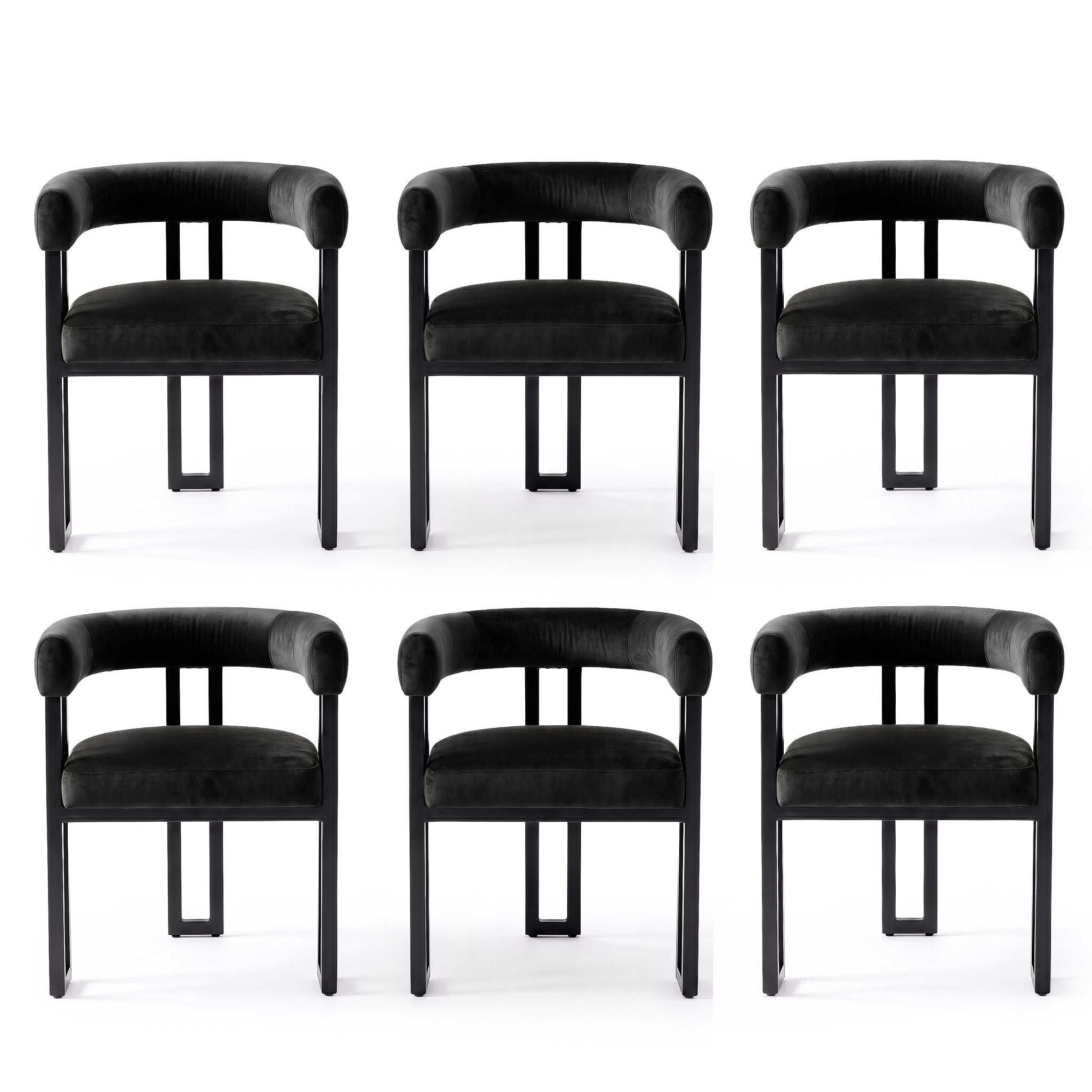 Artiss Dining Chairs Set of 6 Velvet Upholstered Barrel Chairs with Curved Armrests & Back Black